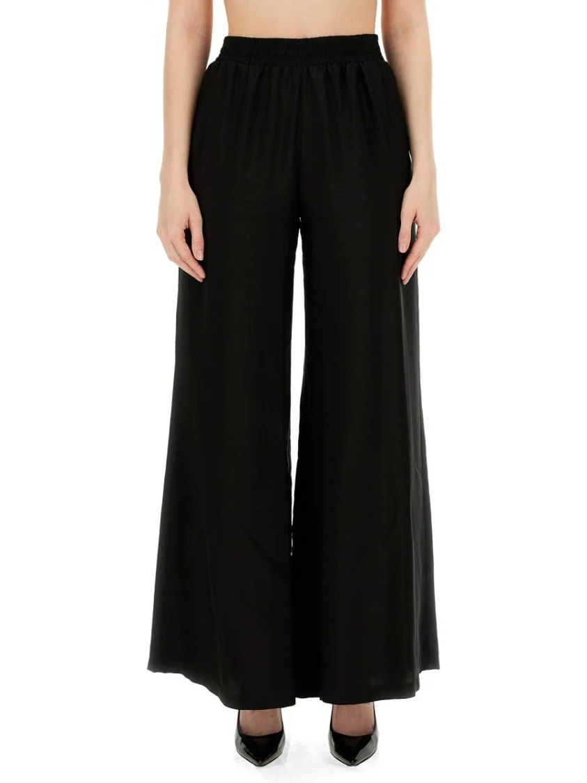 Black Wide Leg Pants With Relaxed Fit And Elastic Waistband
