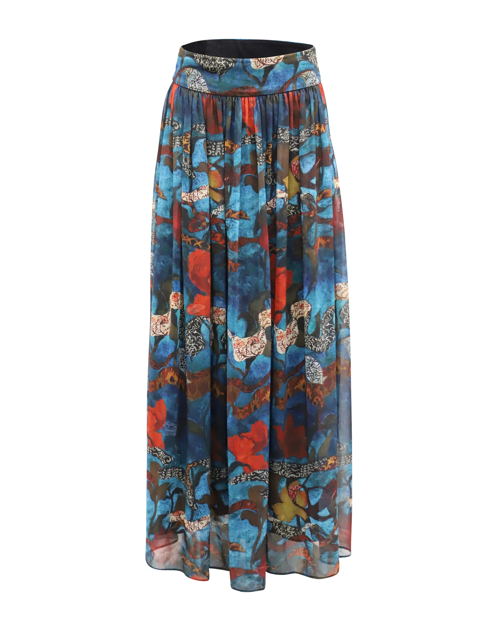 Alice + Olivia Floral Print Maxi Skirt in Blue Polyester