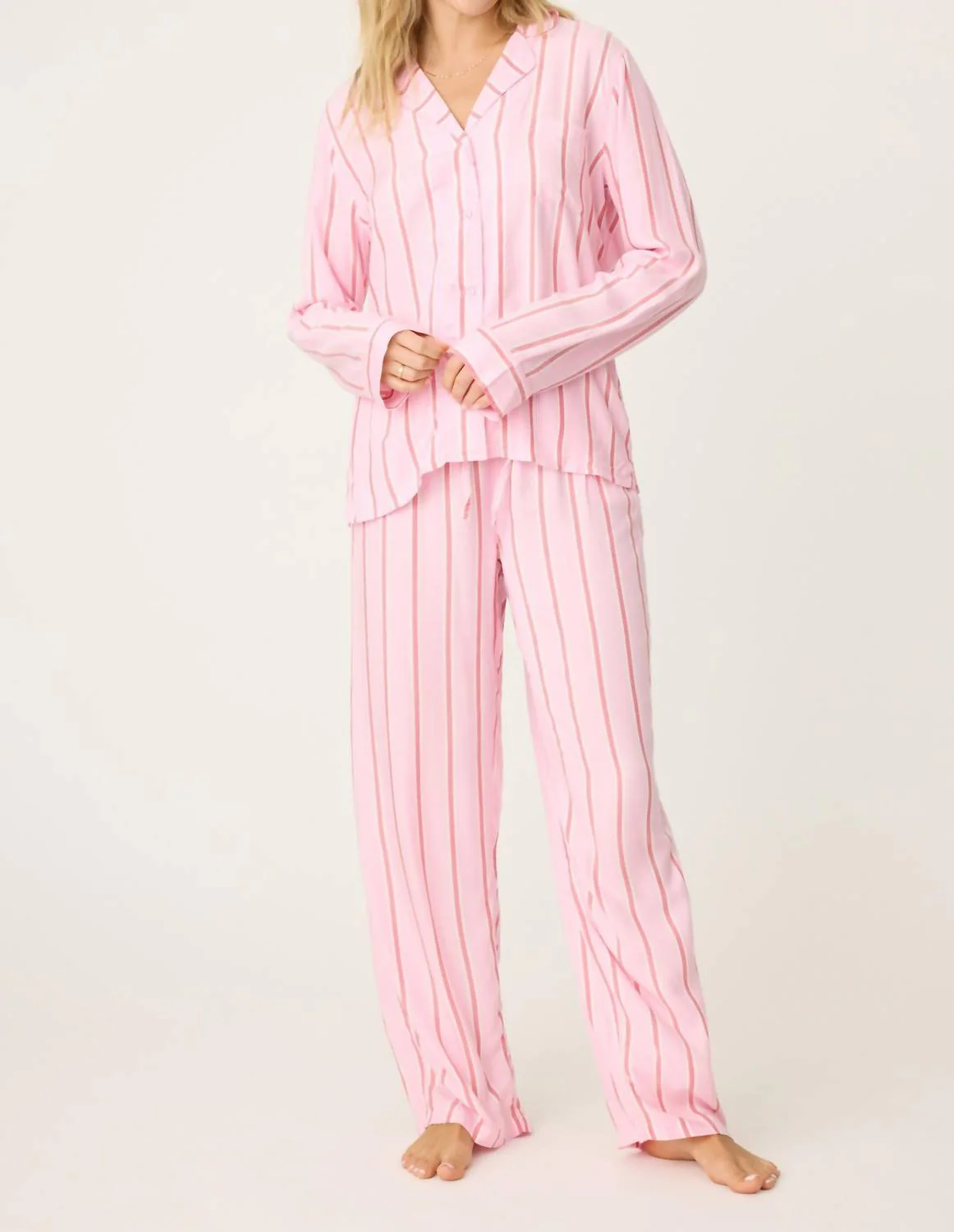 Stripe Hype Pajama Set In Candy Pink