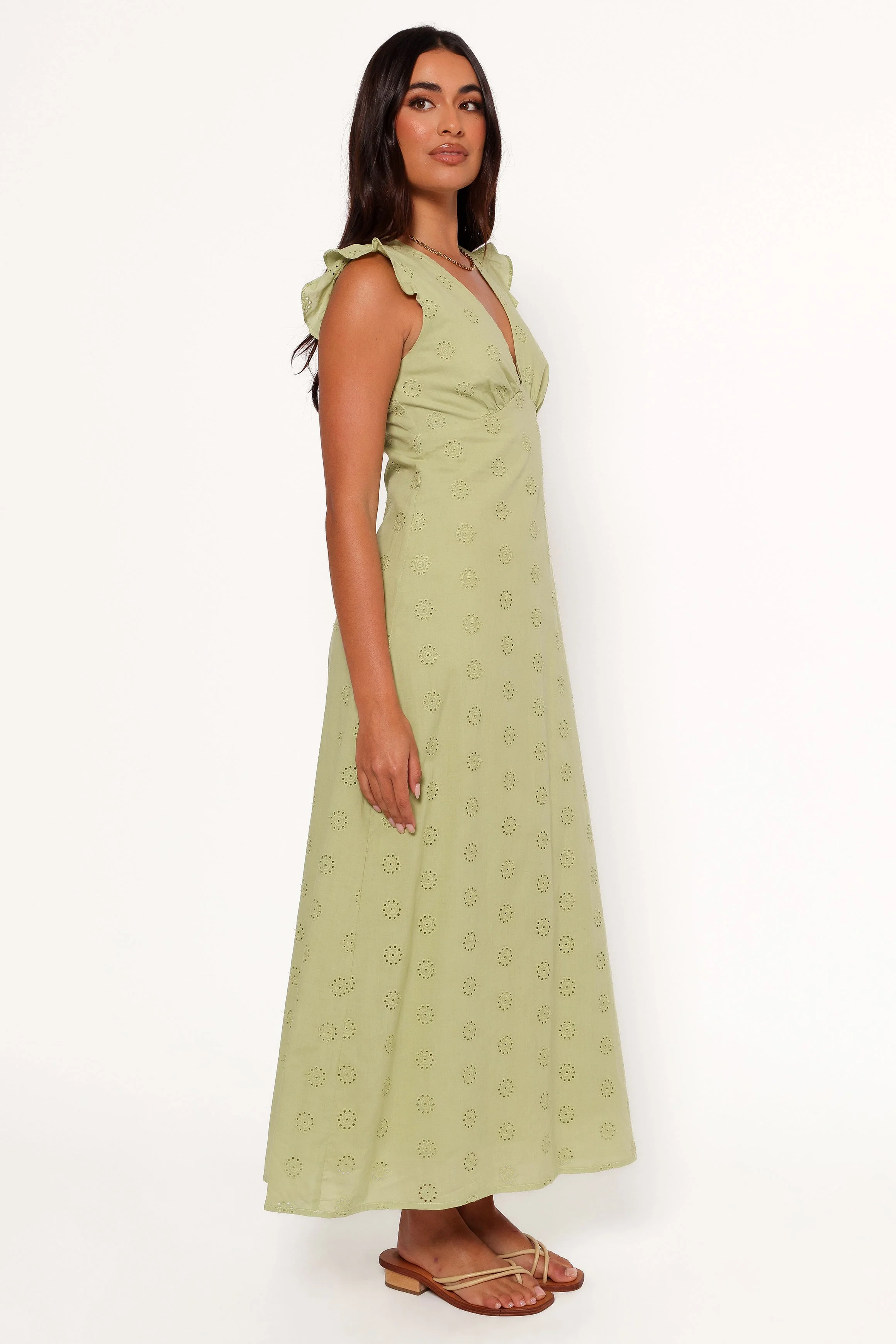 Ensley Flutter Sleeve Maxi Dress - Olive Green