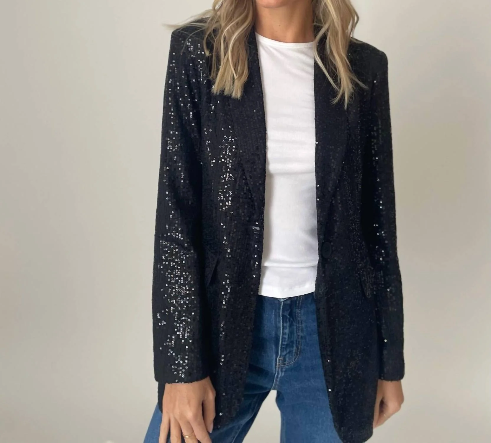 Rachel Sequin Blazer In Black