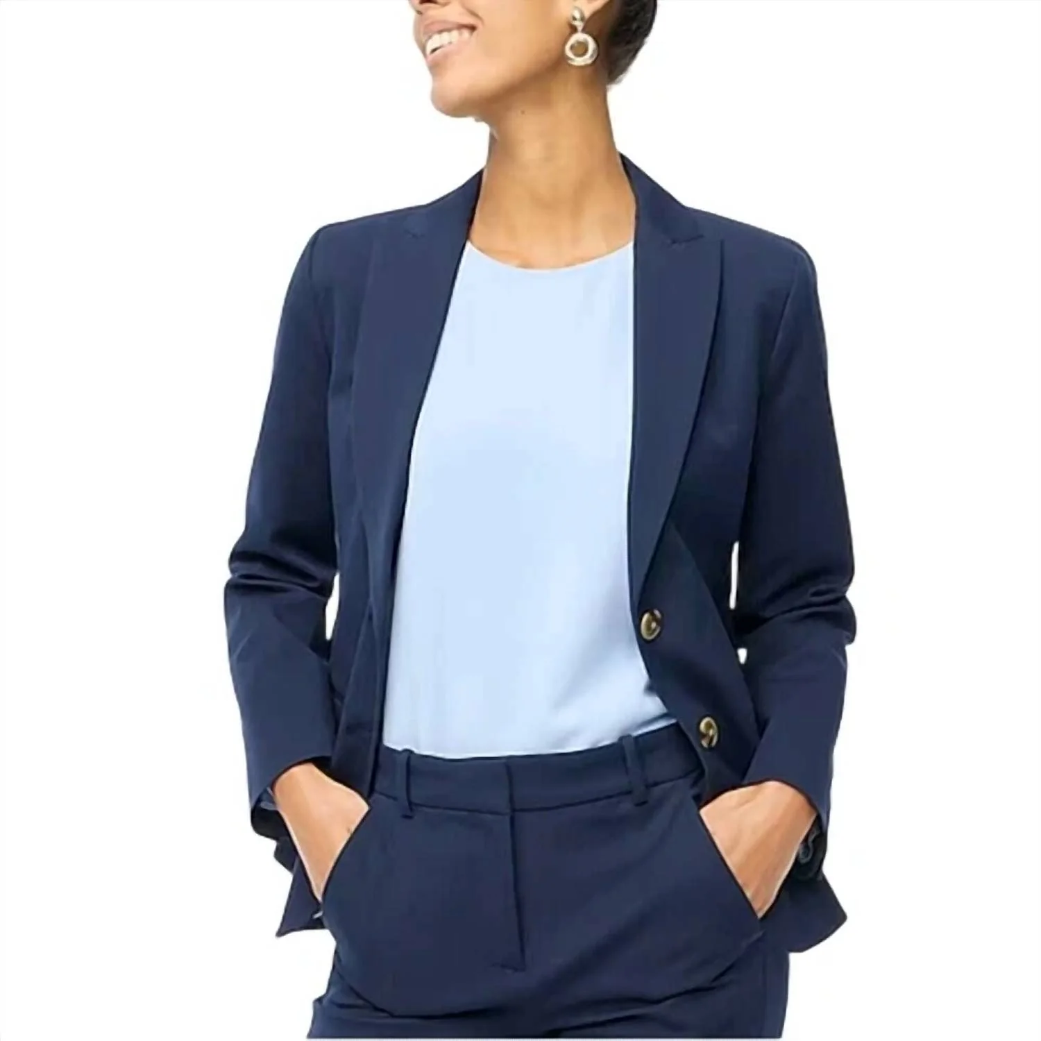 Cotton-Blend Two-Button Blazer In Navy