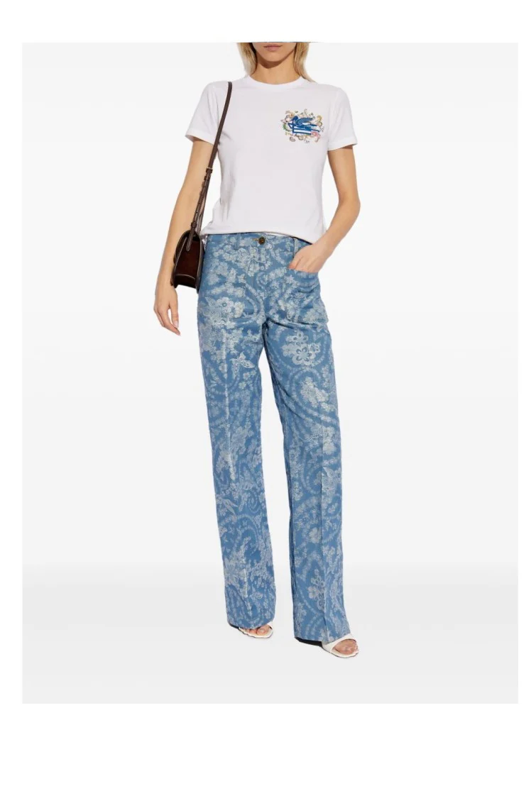 Light Blue Floral Pattern Trousers