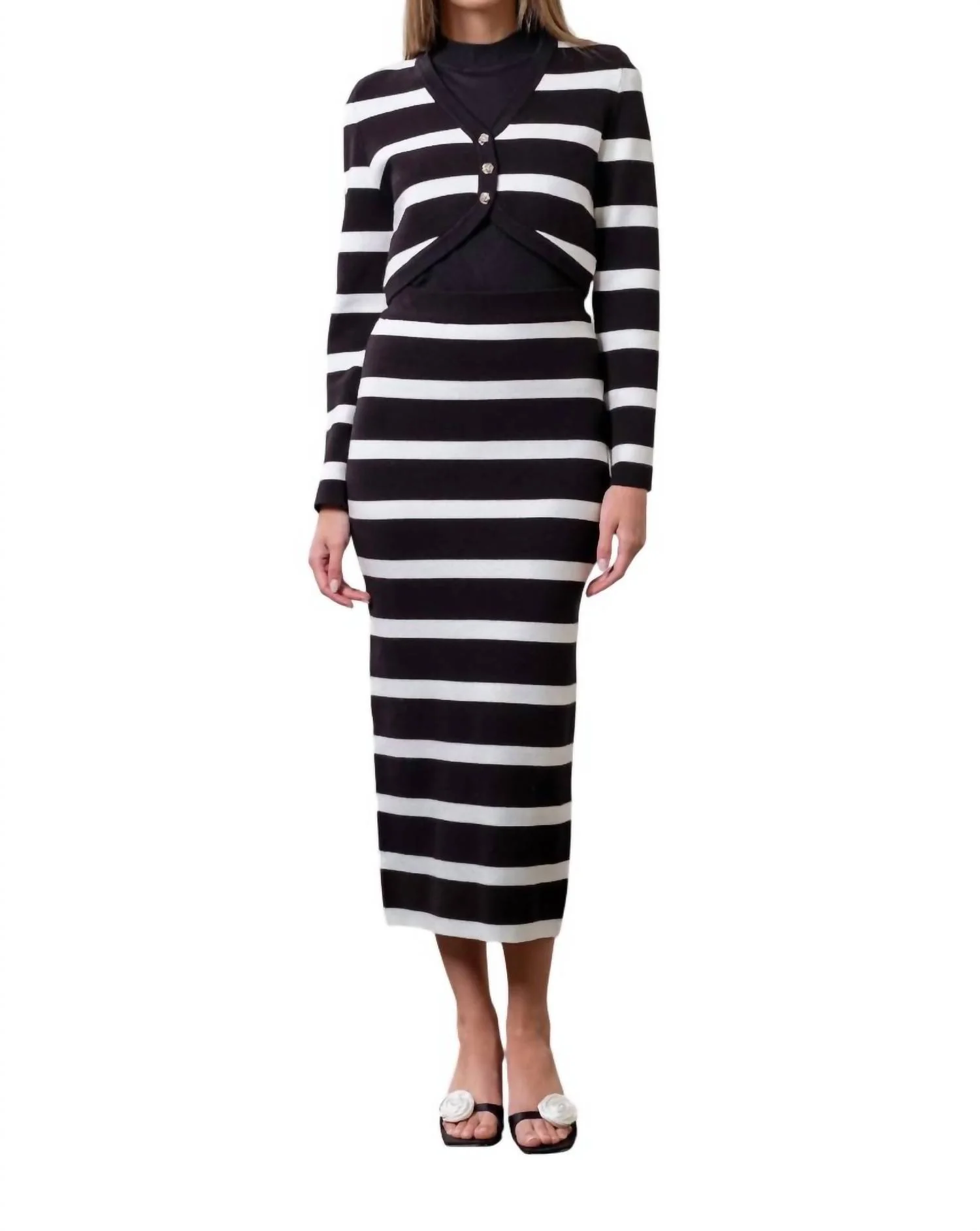 Lisette Striped Skirt In Black/white