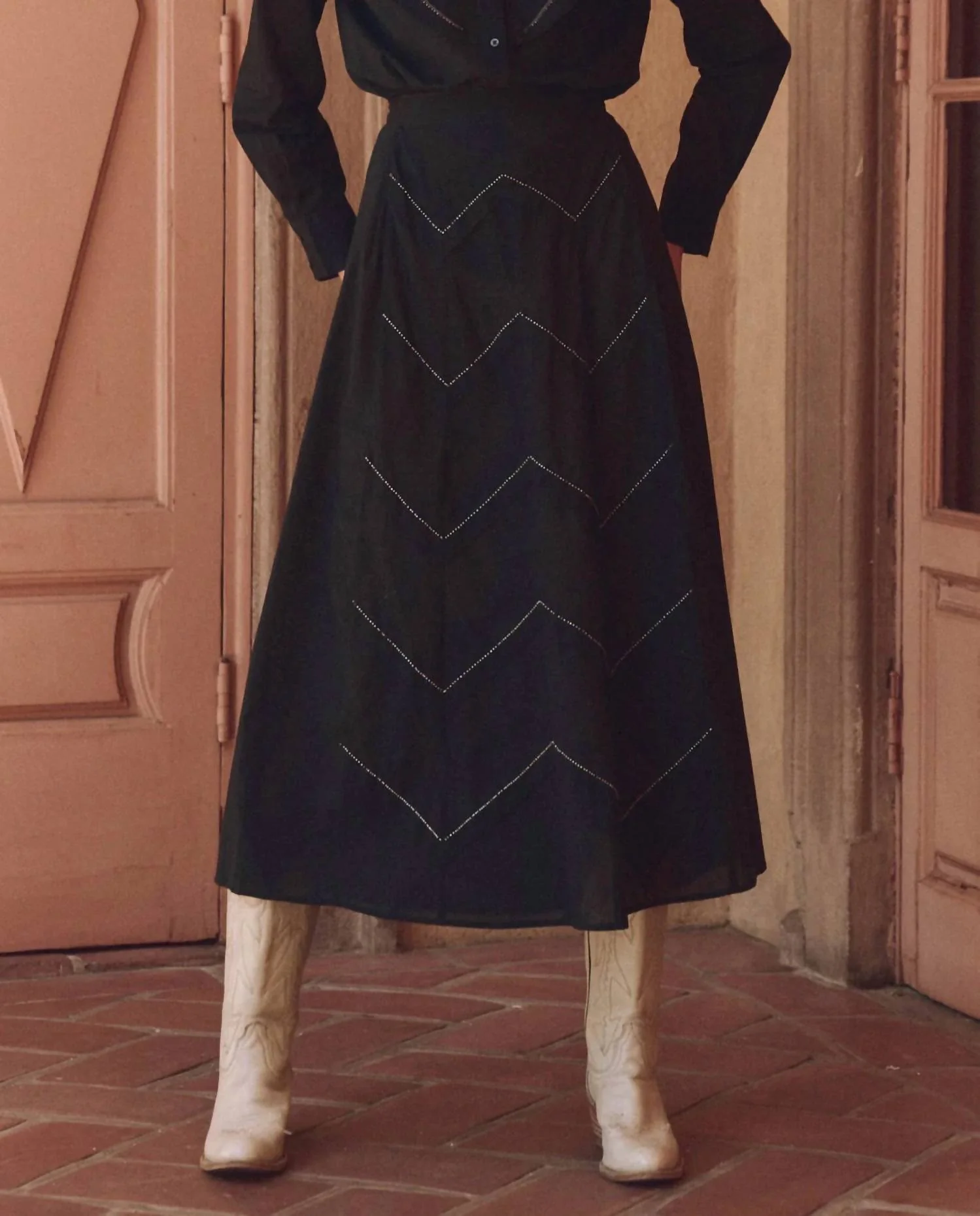 Beaded Chevron Skirt In Black