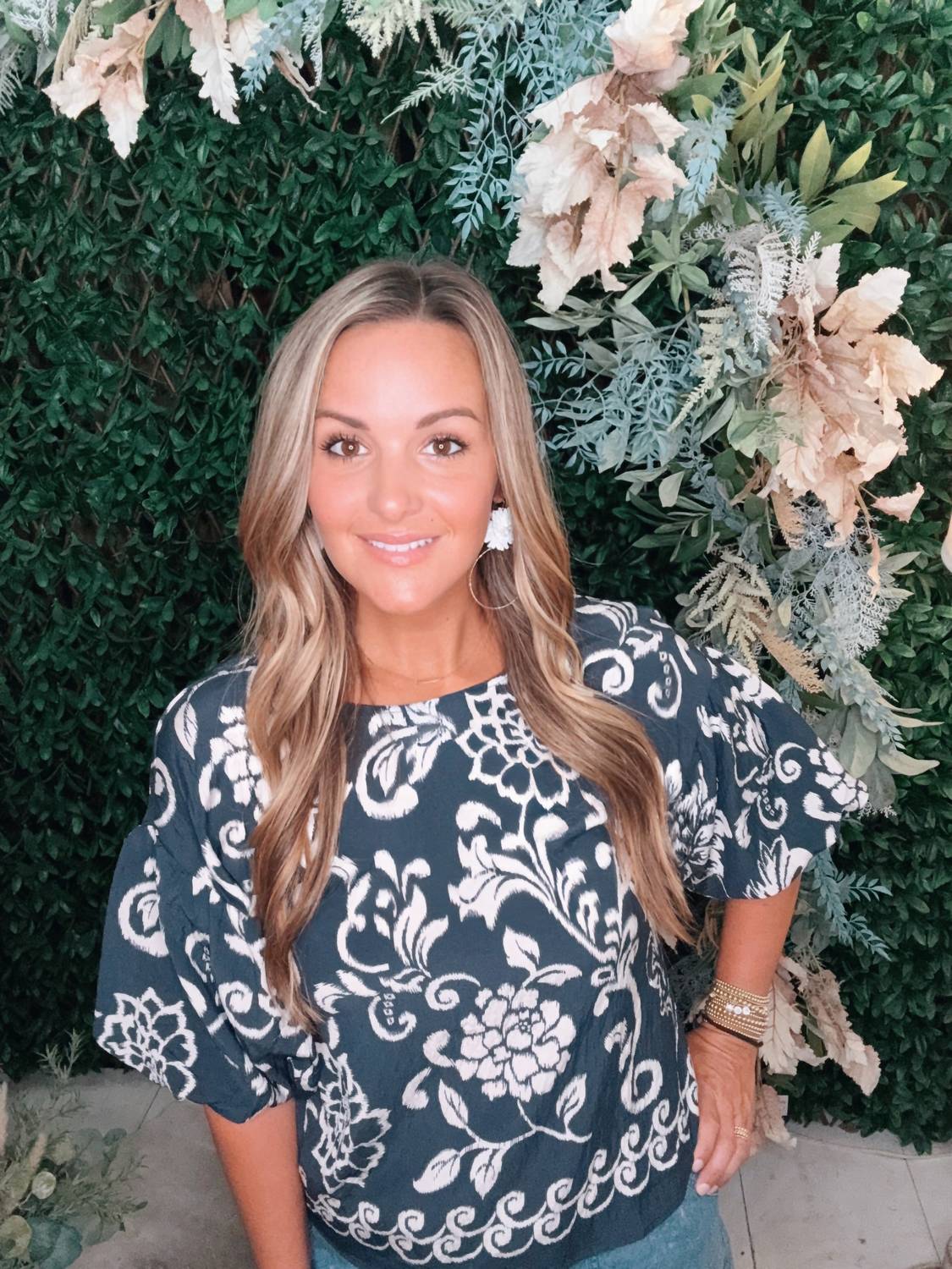 Printed Short Sleeve Set In Navy