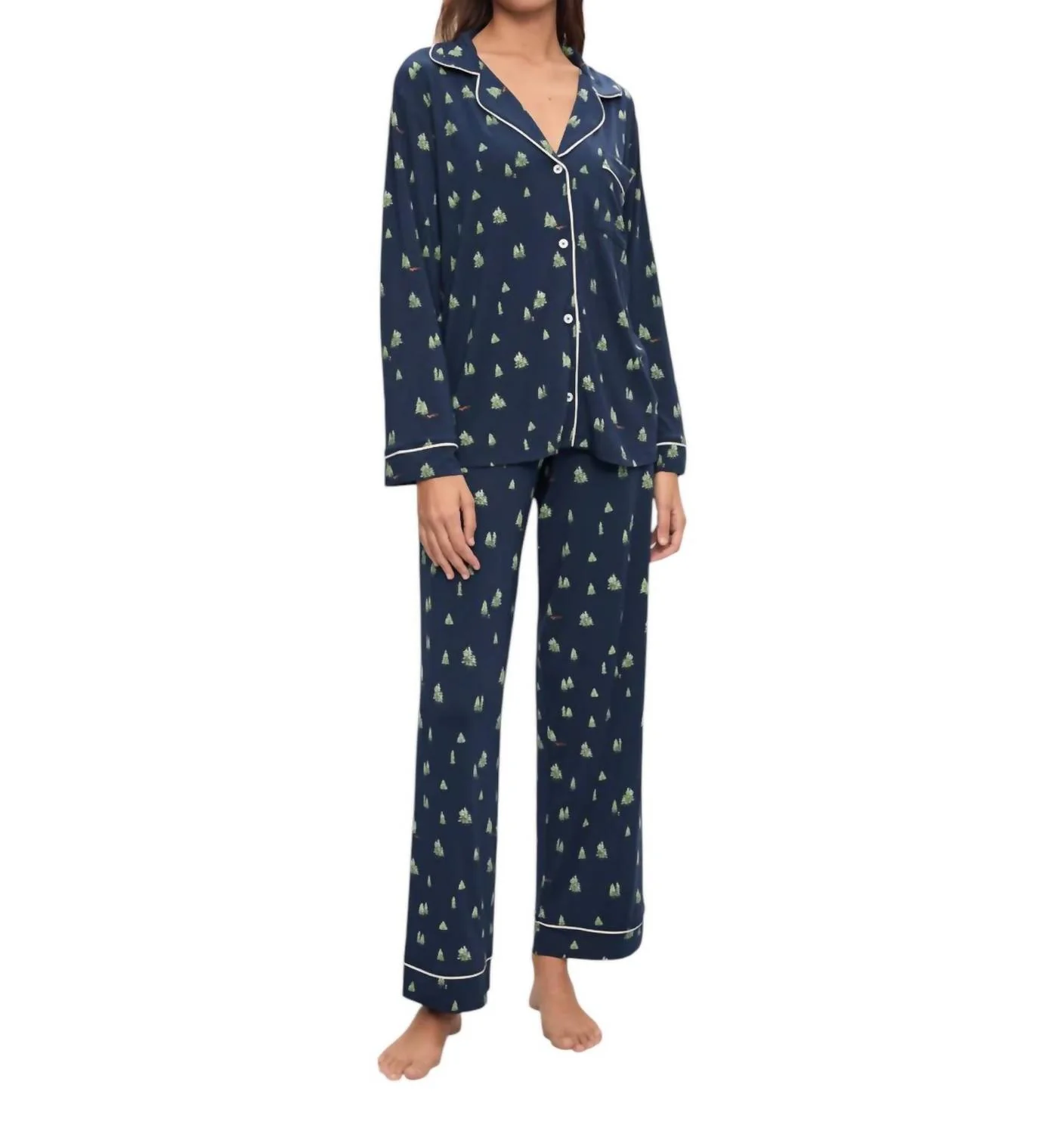 Gisele Printed Tencel Modal Long Pj Set In Woodpine