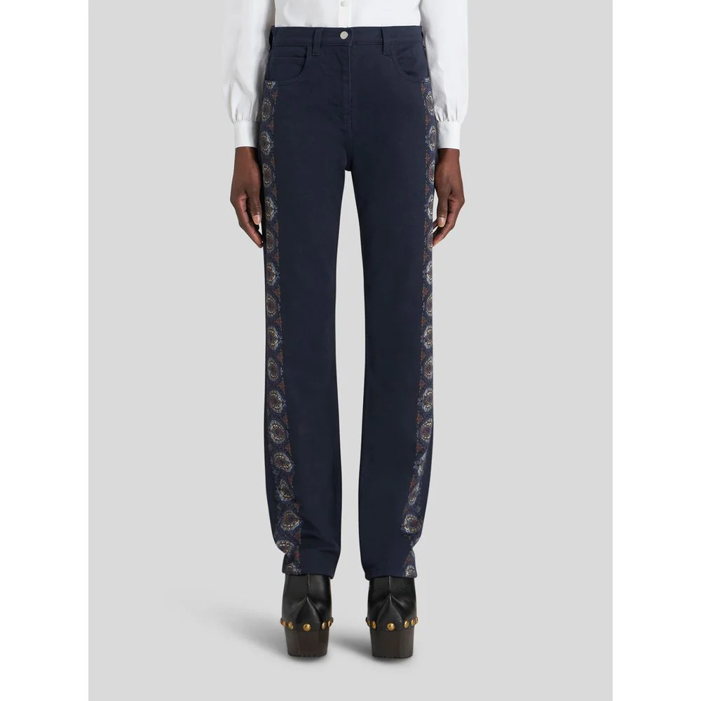 JEANS WITH FLORAL SIDE BANDS