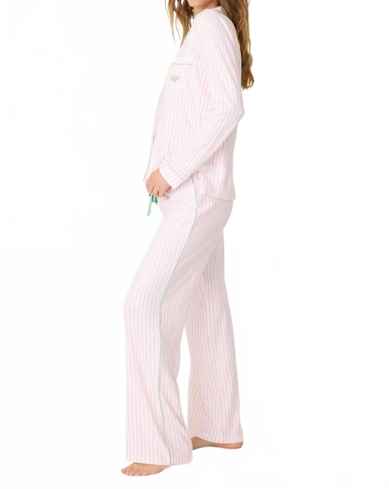 Happy On The Court Striped Pajama Set In Ivory/ Pink