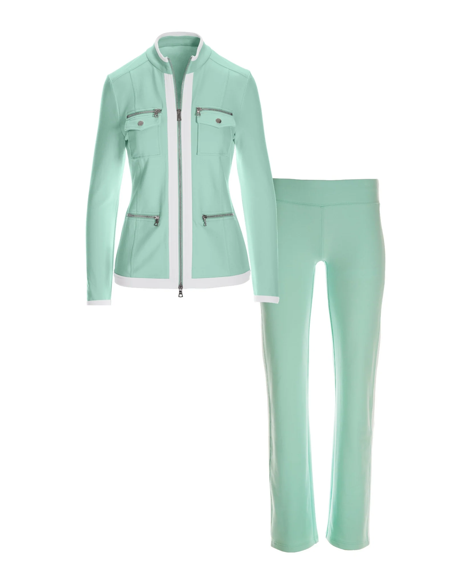 Chic Zippered Sport Coordinate Set Blue Light