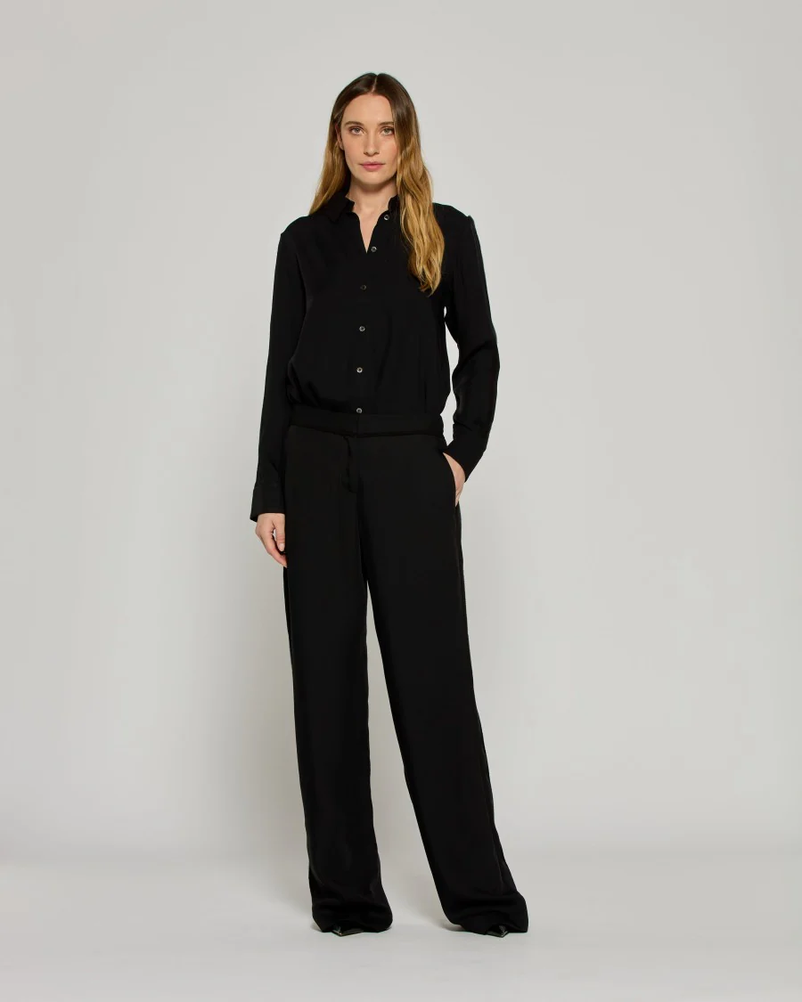 Tailored Trouser With Georgette Trim - Black