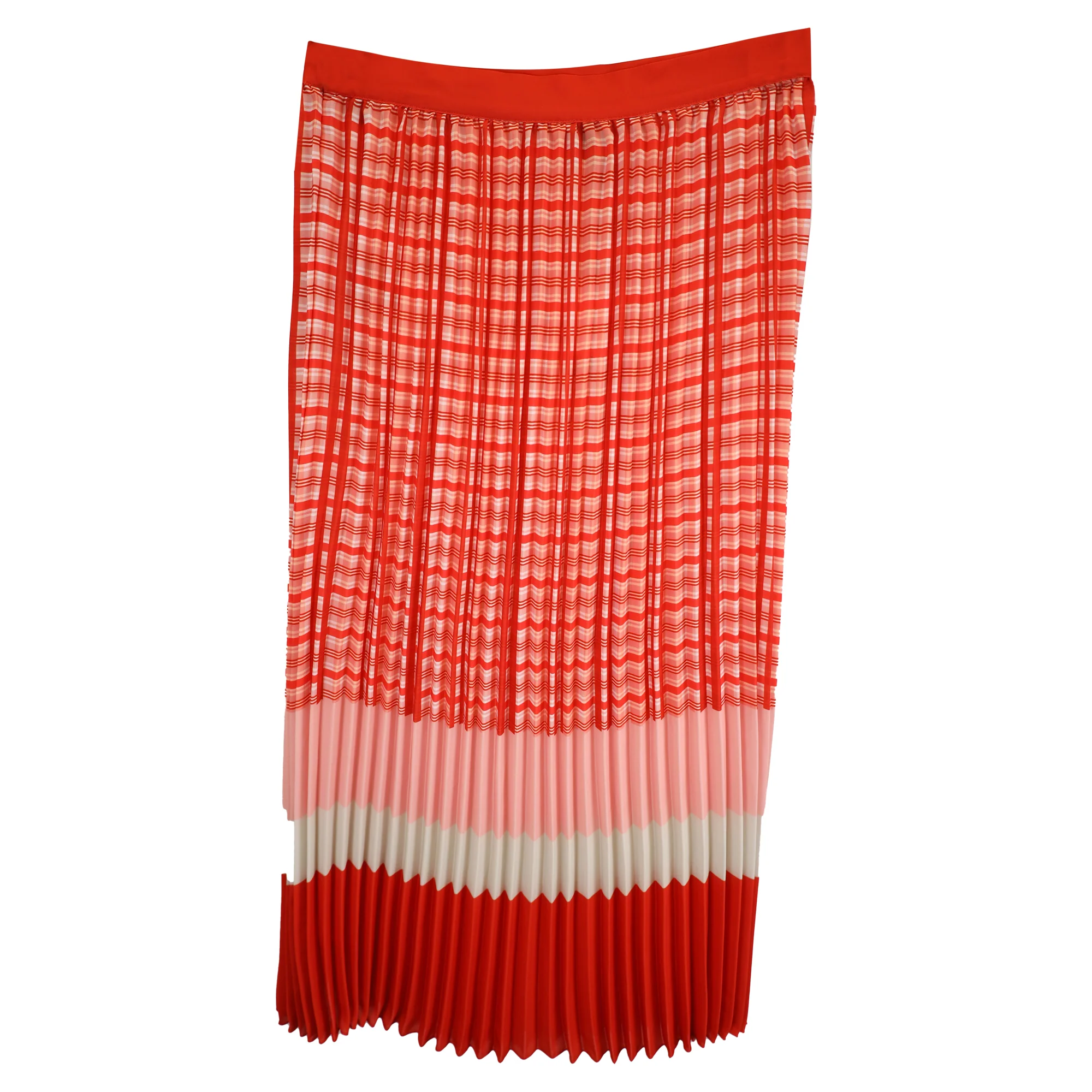 Iris & Ink Plaid Pleated Midi Skirt in Red Viscose