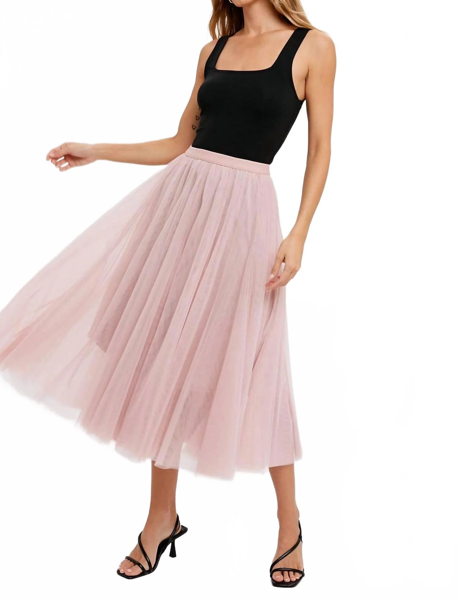 Tulle Midi Skirt In Dusty Pink