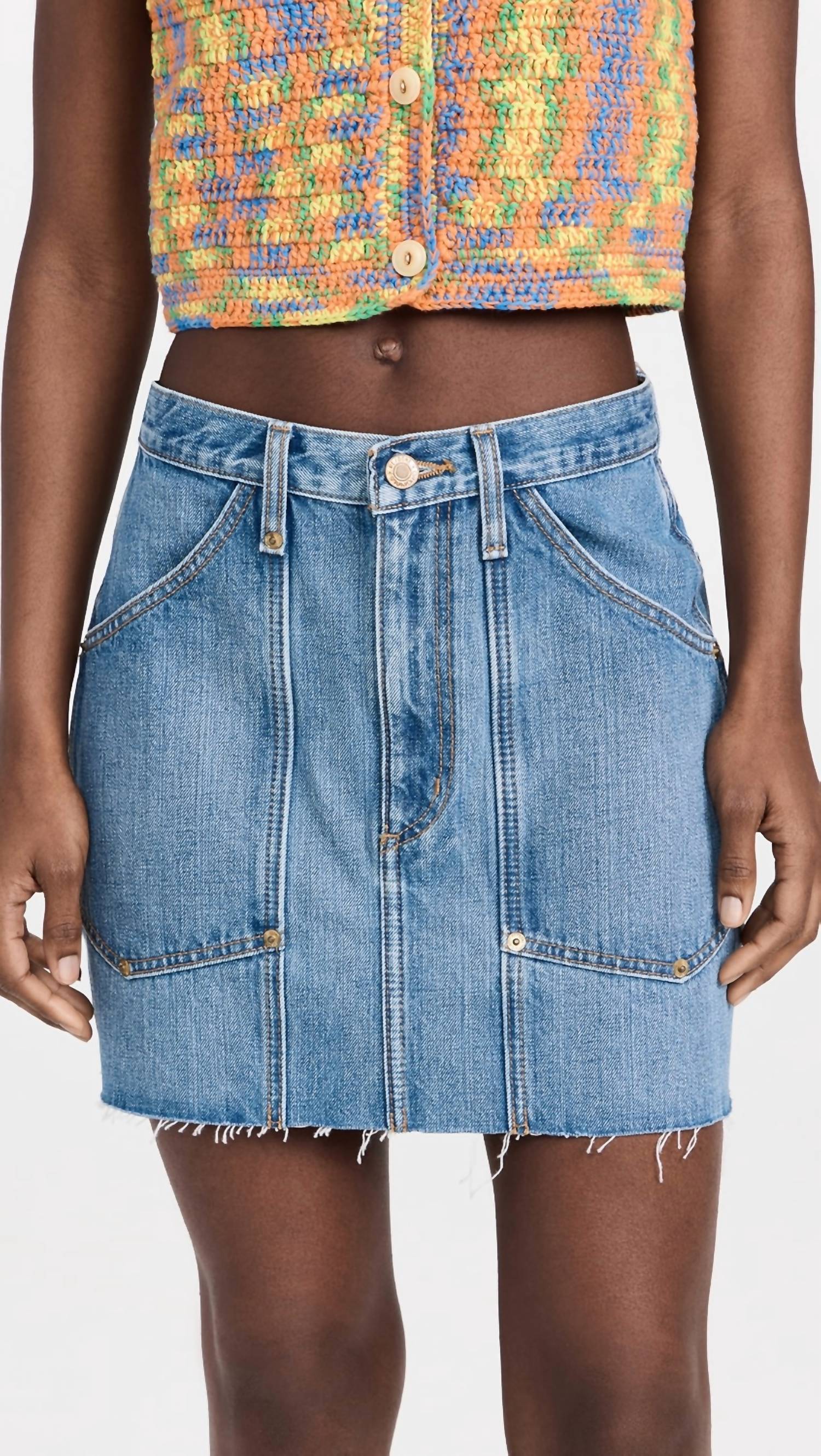 Workwear Denim Skirt In Distressed Indigo