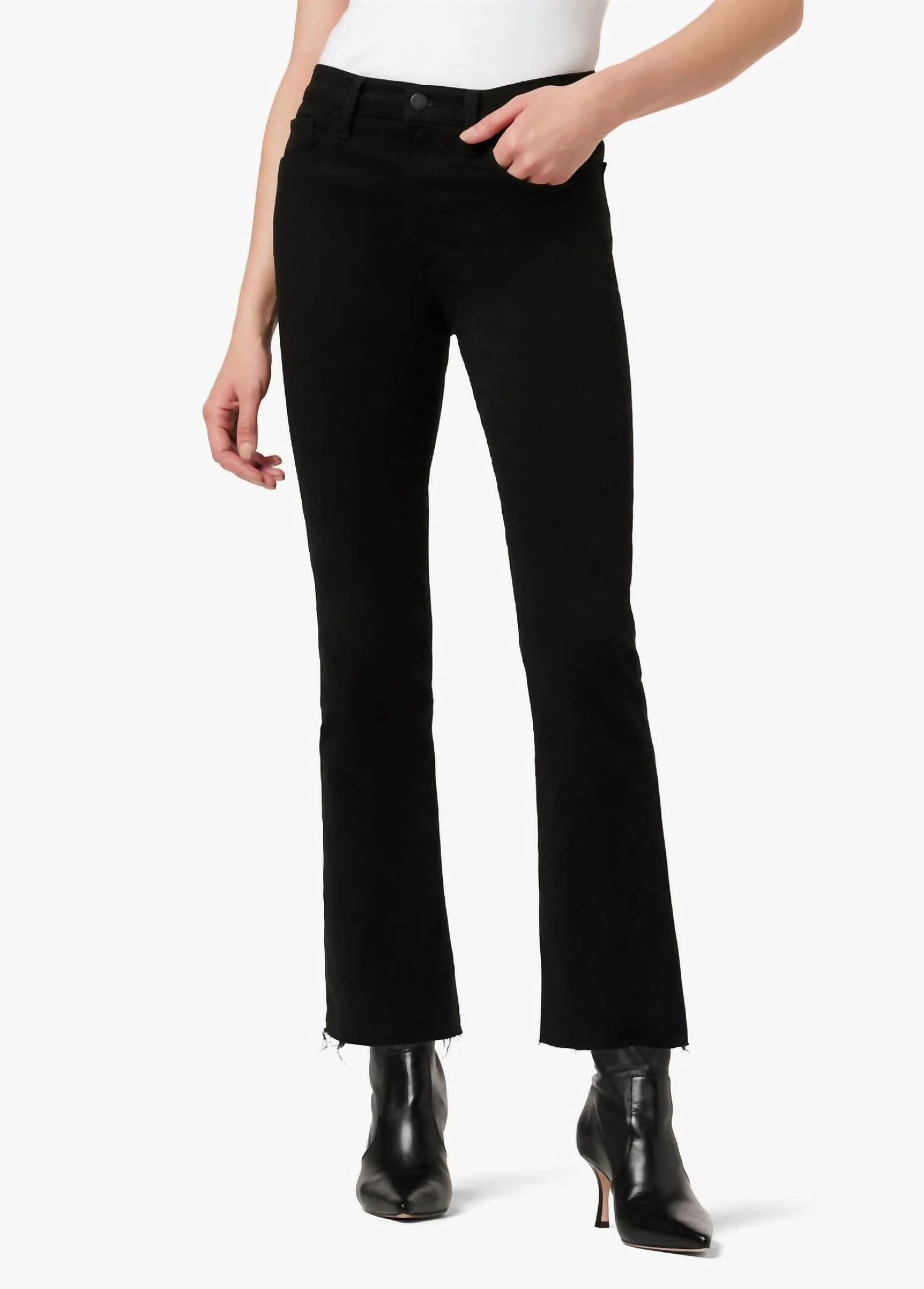 Callie Raw Hem Boot Cut Jeans In Black