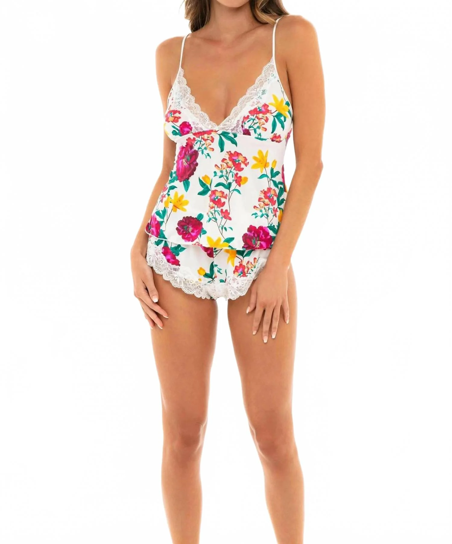 Reina Cami And Short Set In White Floral Print