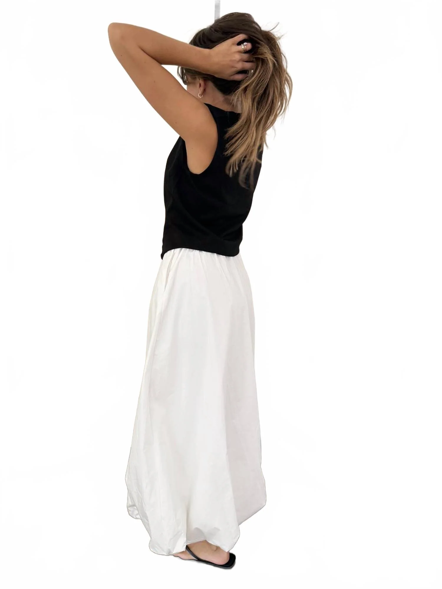 Ingrid Bubble Hem Midi Skirt In White