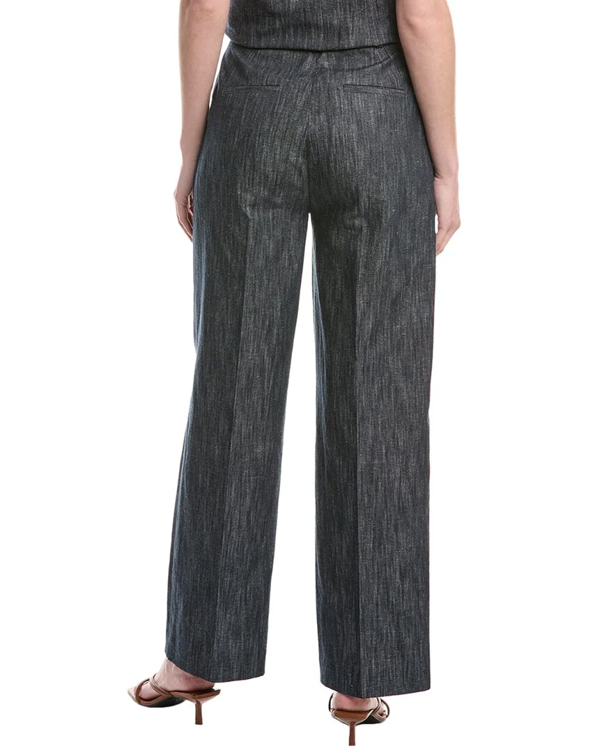 Kenneth Cole Indigo Twill Linen-Blend Wide Leg Pant