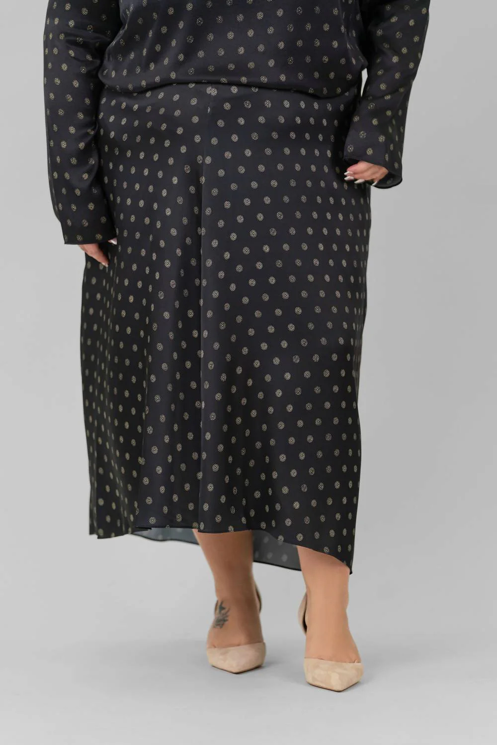 Sun Dot Draped Slip Skirt In Black