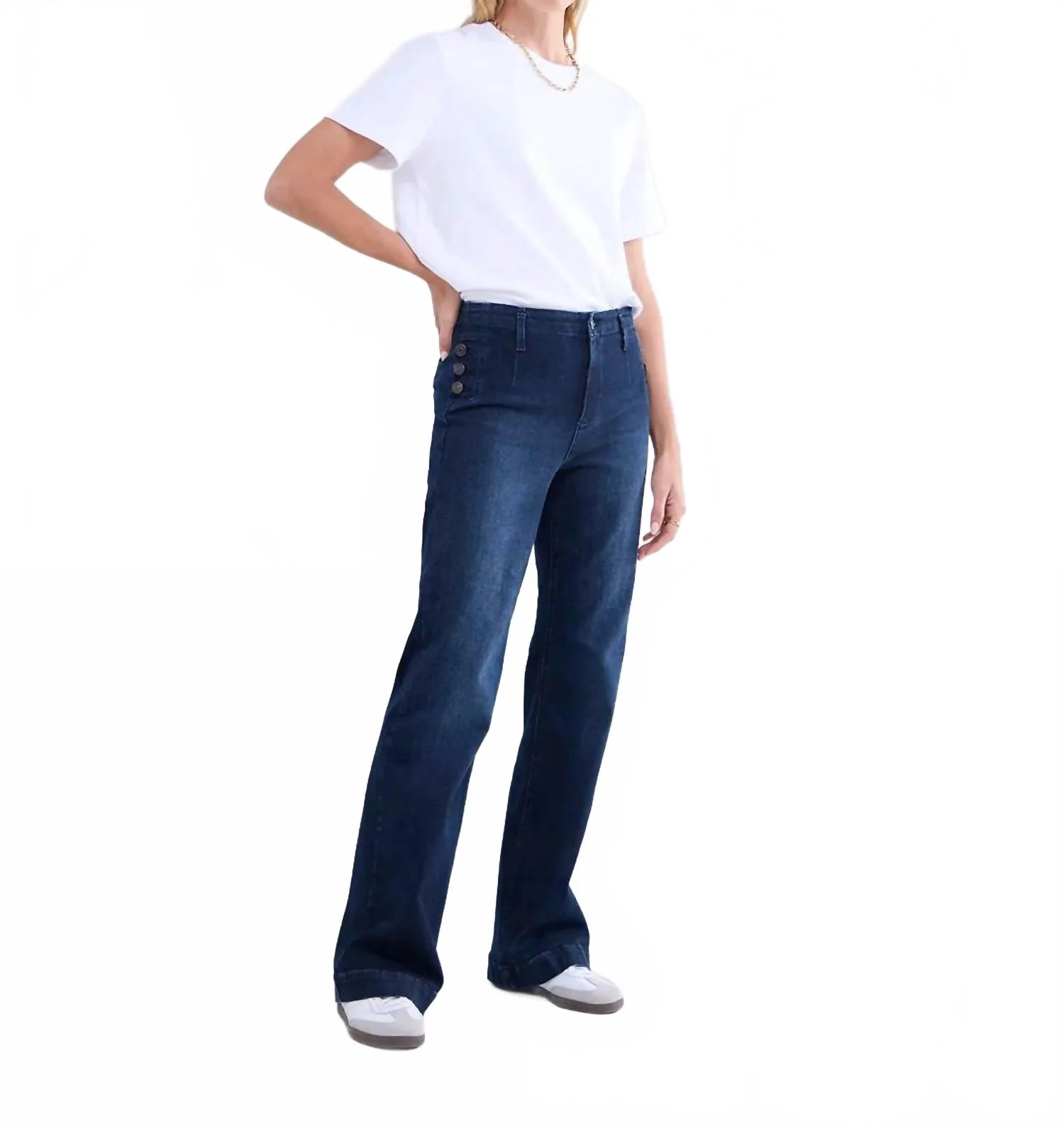 With Button Details Flared Jeans In Dark Indigo