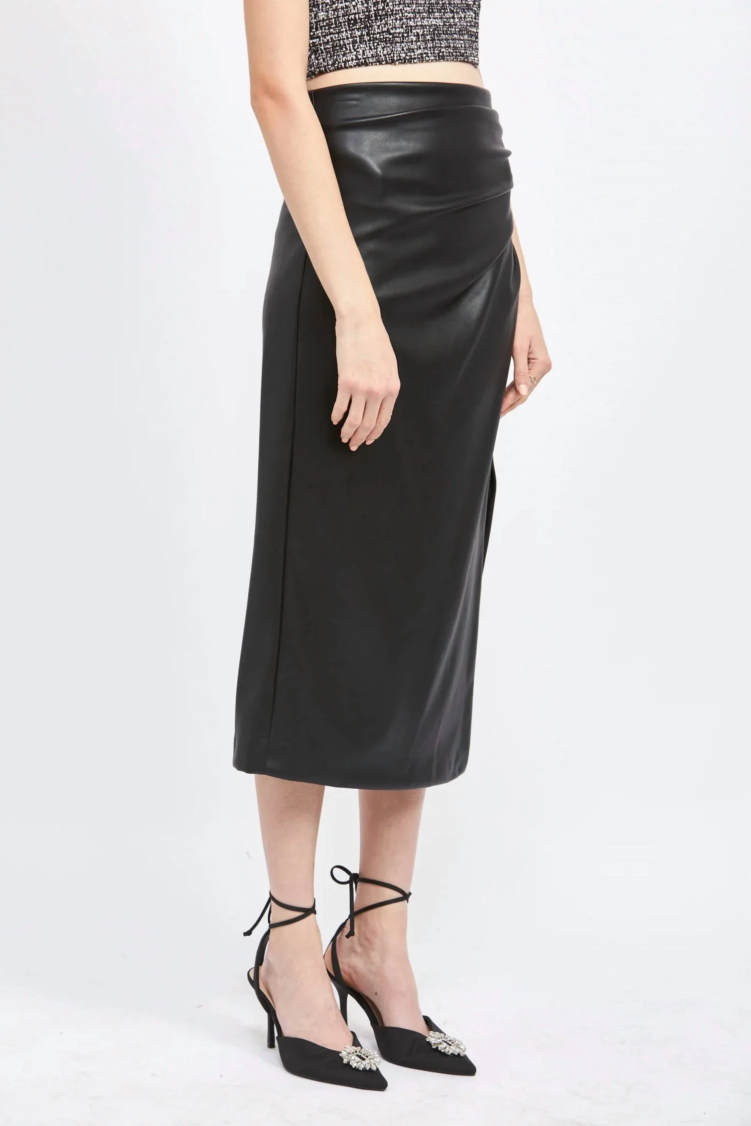 Vegan Leather Midi Skirt In Black