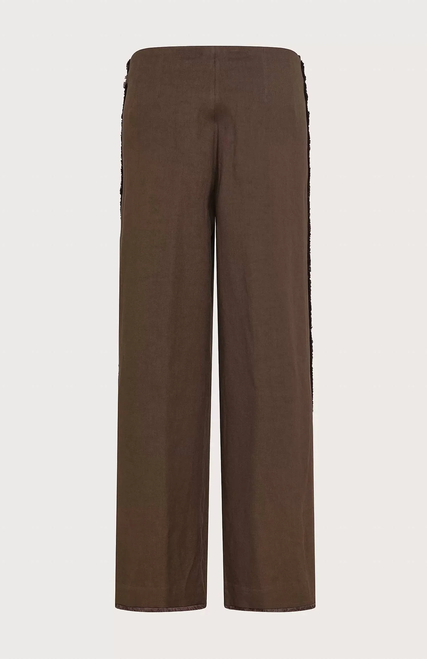 Stretch Straight Leg Linen Trousers In Brown