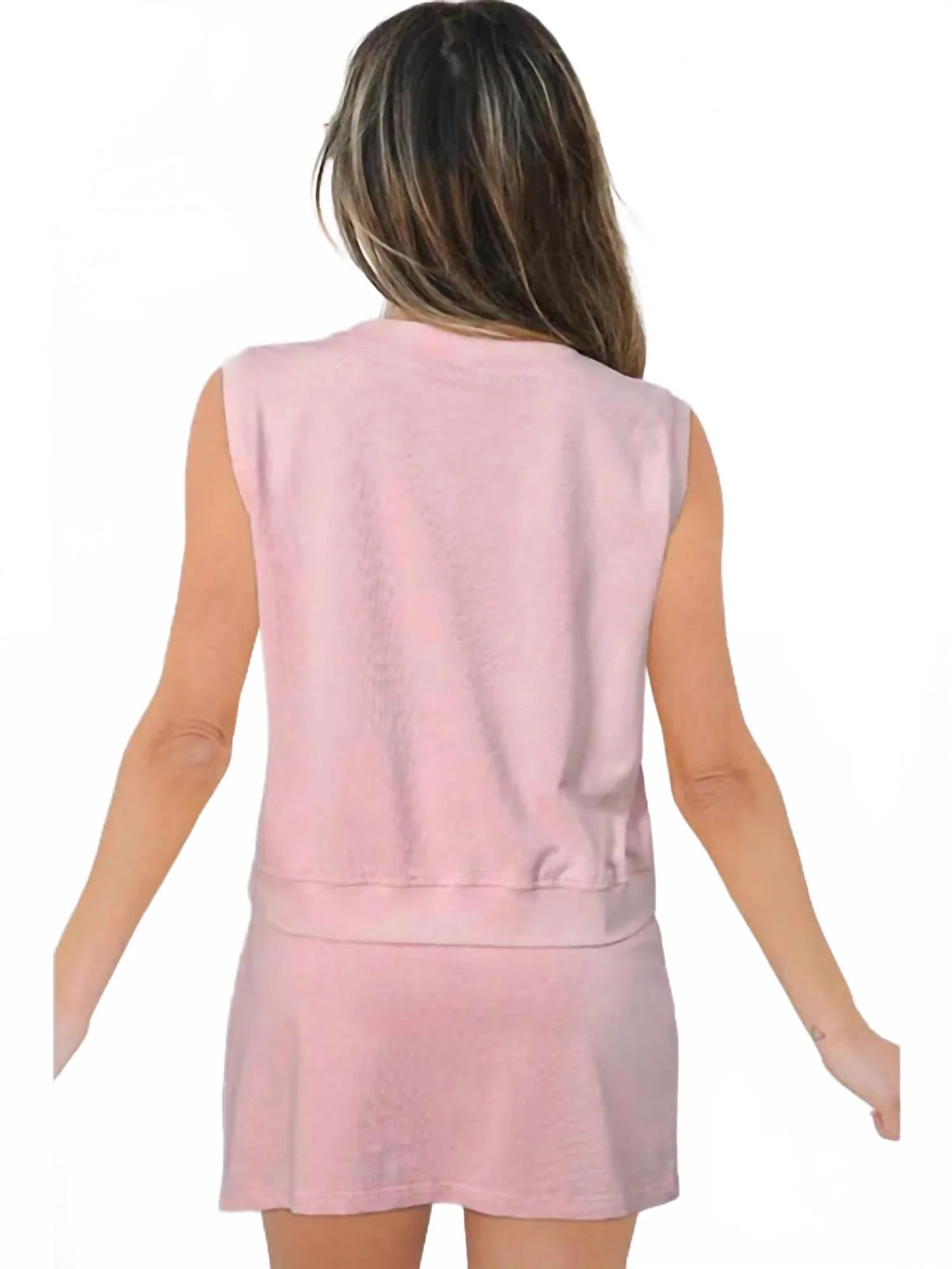 Mineral Wash Tank Top & Split Skort Set In Pink