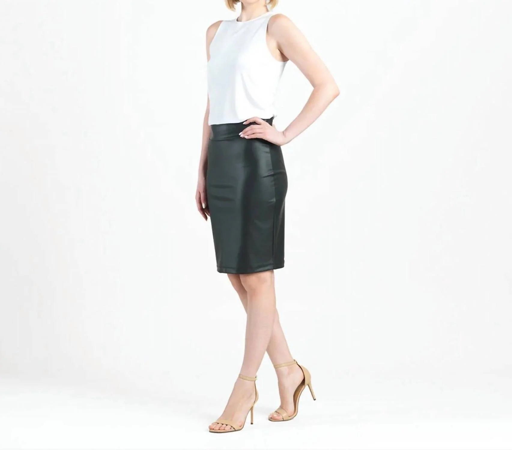 Liquid Leather Pencil Skirt In Black