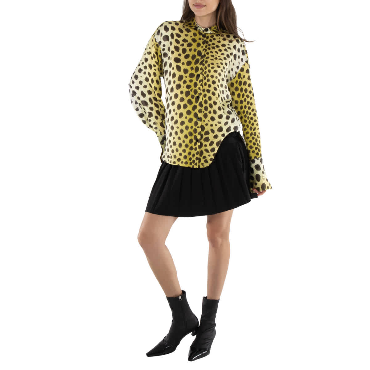 MM6 Ladies Black Asymmetric Pleated Miniskirt