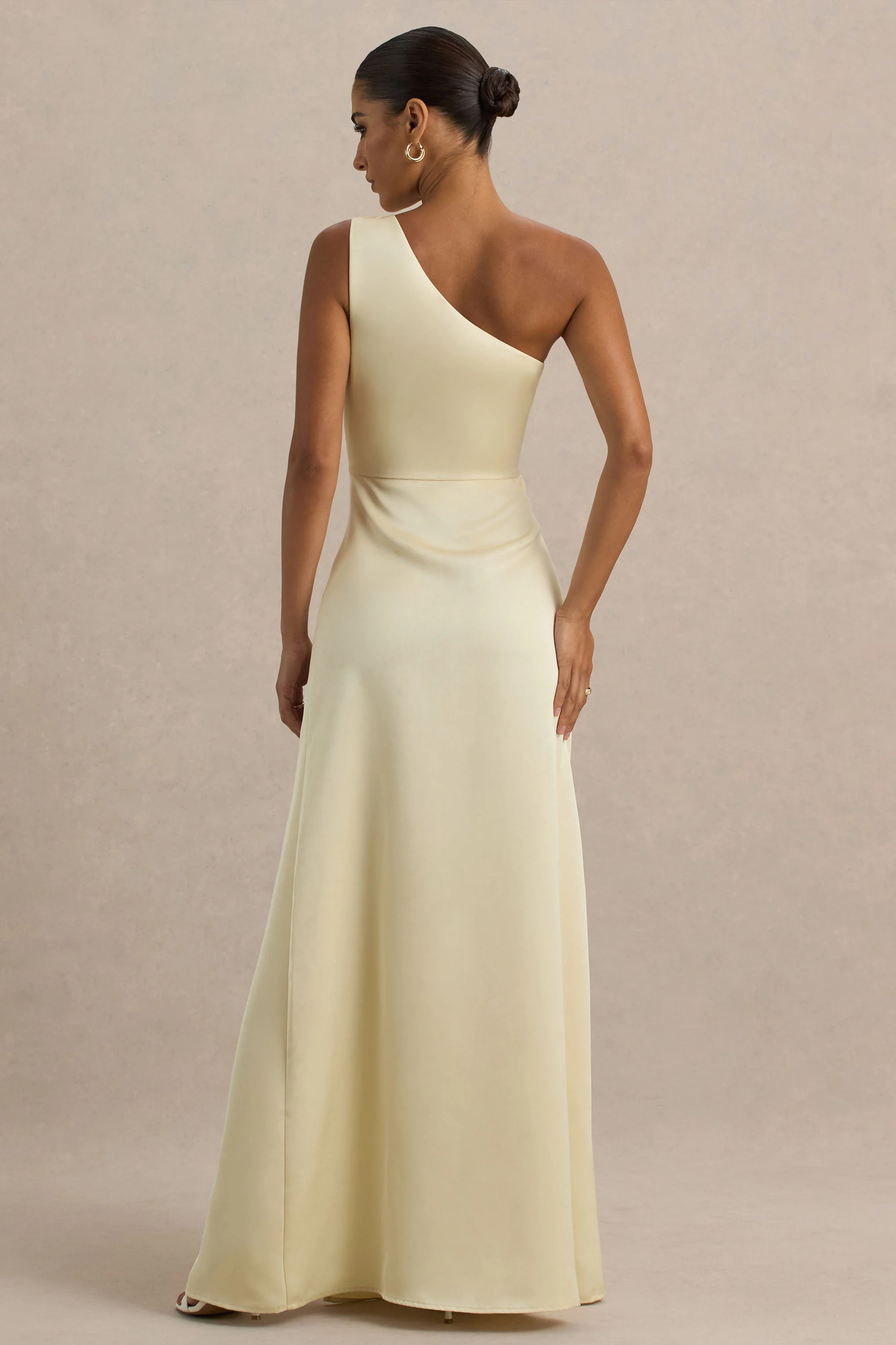 Beth | Lemon Asymmetric Neckline High-Split Maxi Dress
