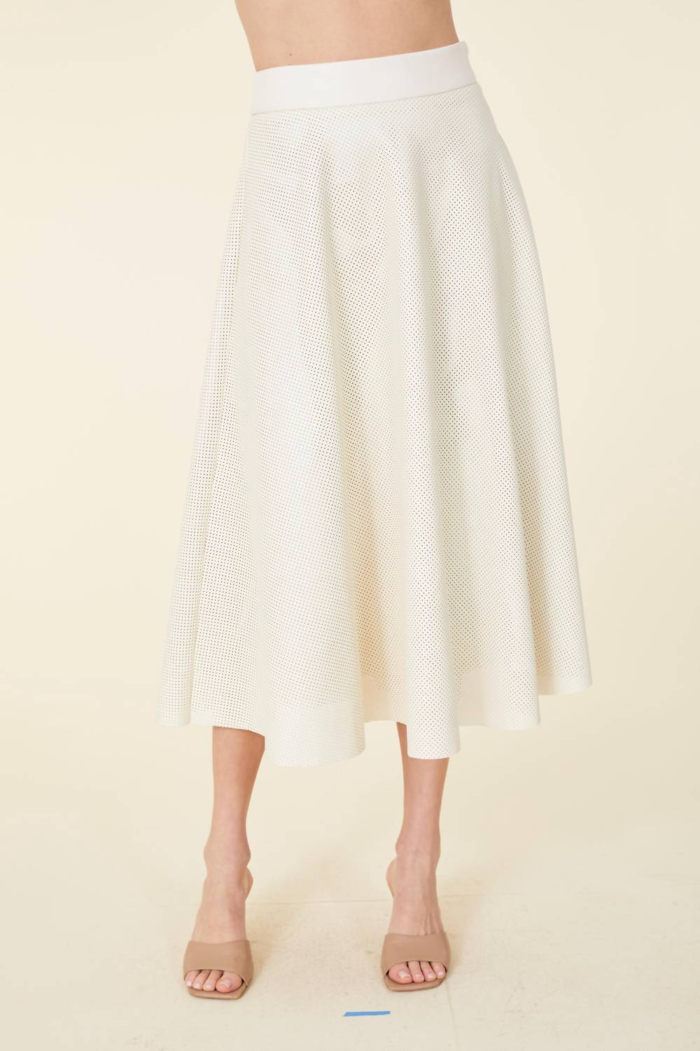 Vegan Leather Perforated Skirt In Creme