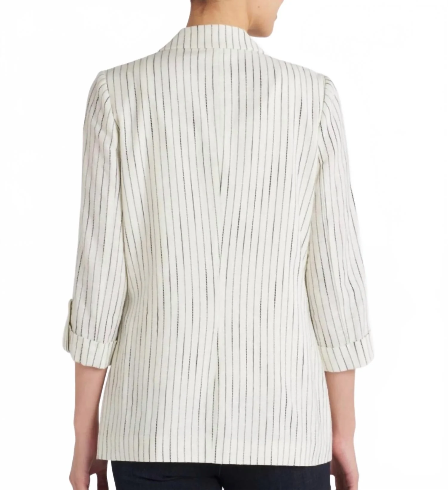 Linen Blend Pinstripe Blazer In Off White