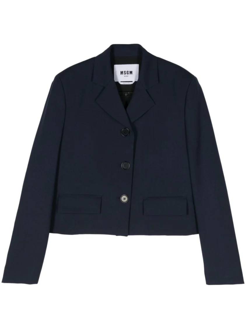 Navy Blue Short Jacket With Button Closure