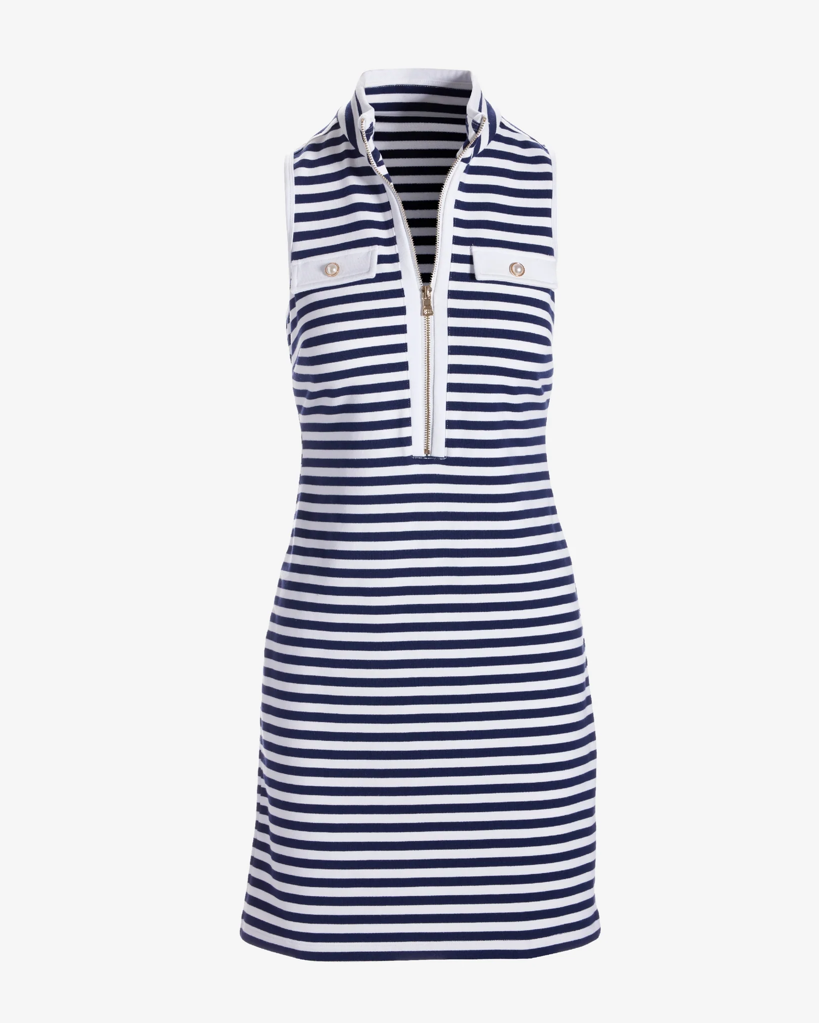 Stripe Pearl French Terry Maxi Dress Navy/White