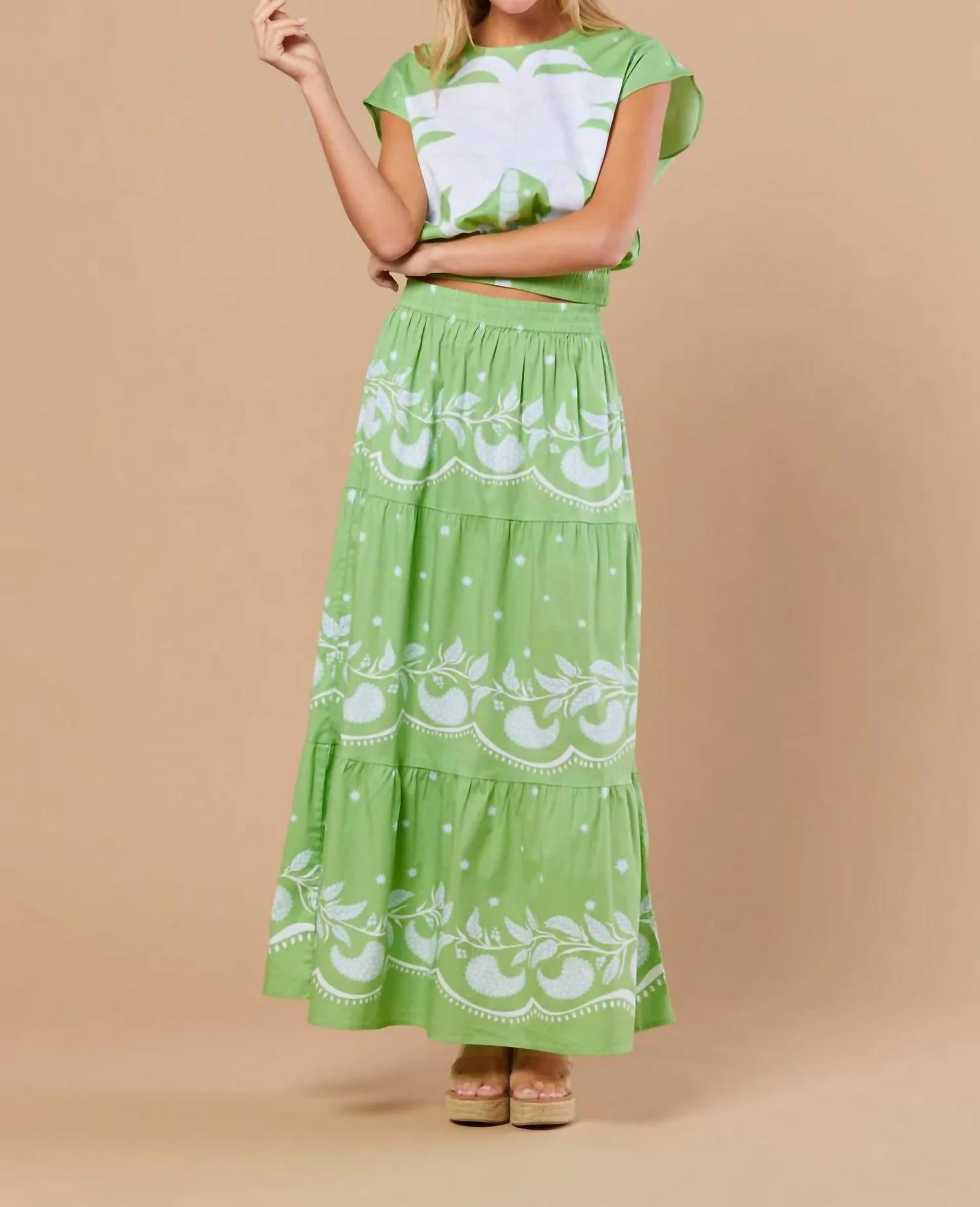 Gardenia Skirt & Top In Celedon Palmetto