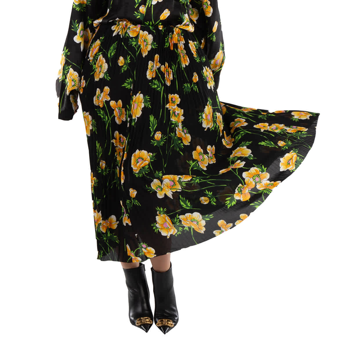 Balenciaga Floral Pleated Midi Skirt
