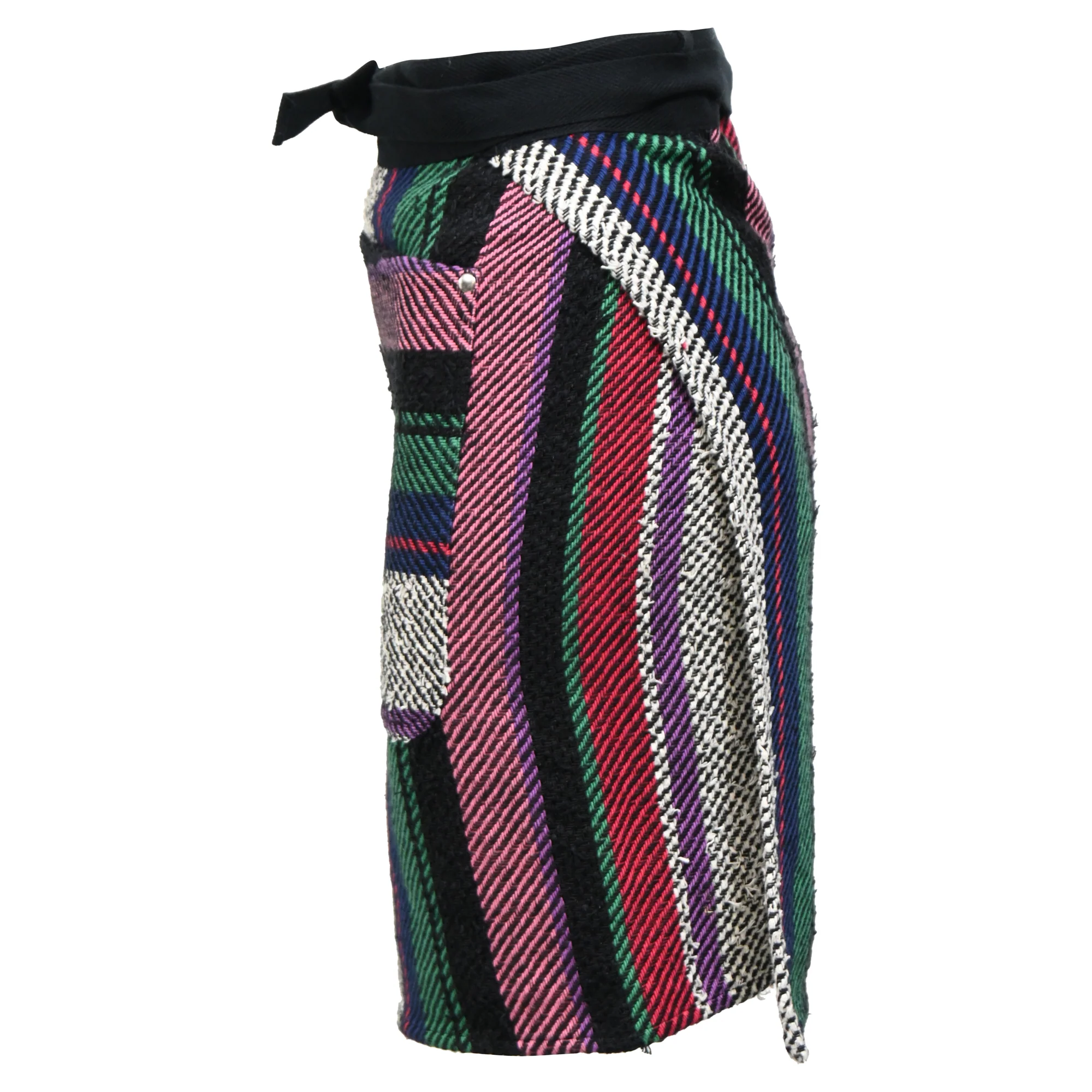 Sacai Striped Mini Wrap Skirt in Multicolor Cotton Tweed