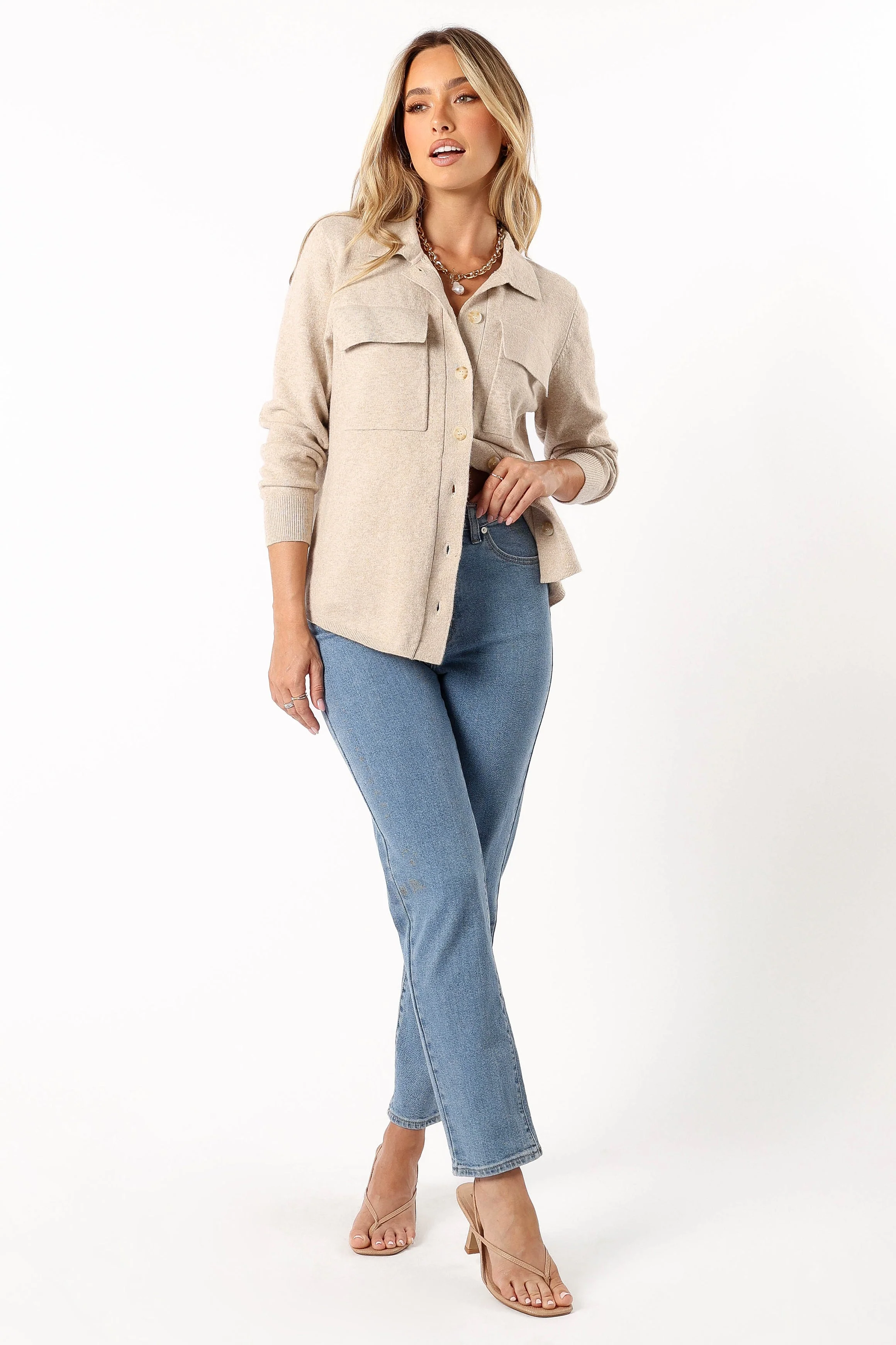 Hailee Long Sleeve Button Down Top - Oatmeal
