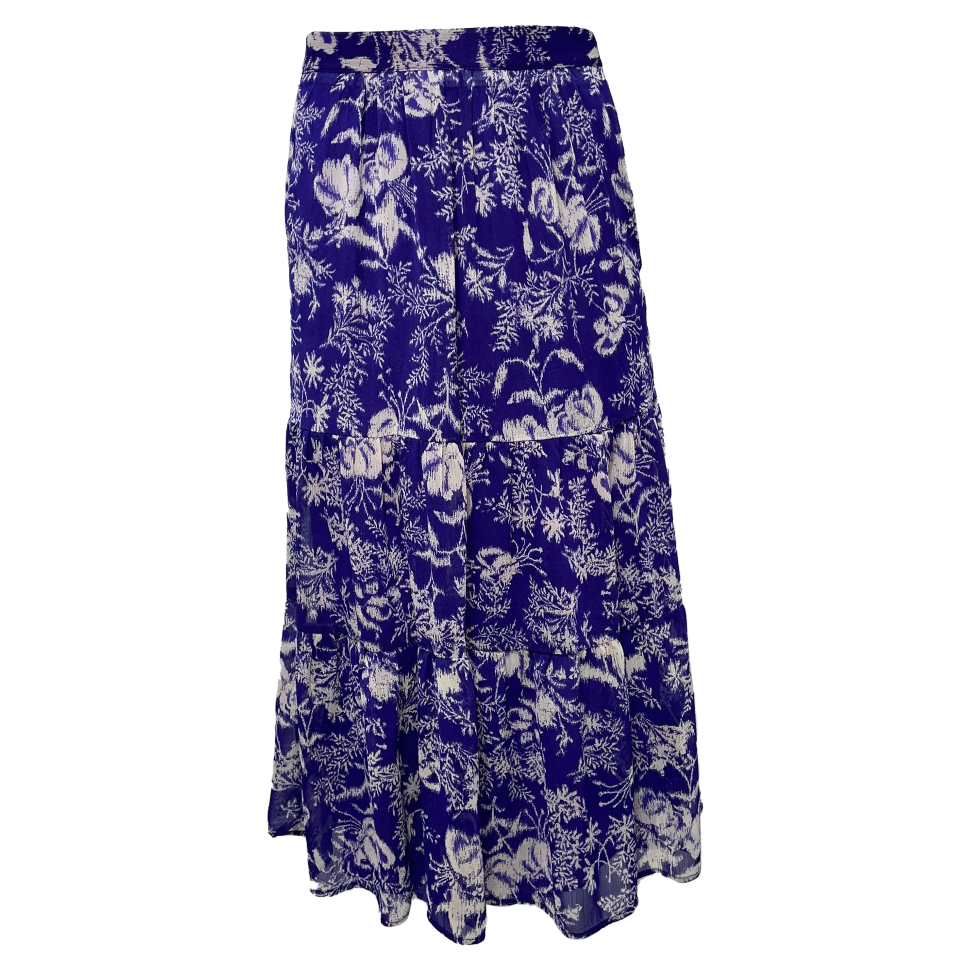 Ba&Sh Uria Printed Midi Tiered Skirt in Violet Polyester