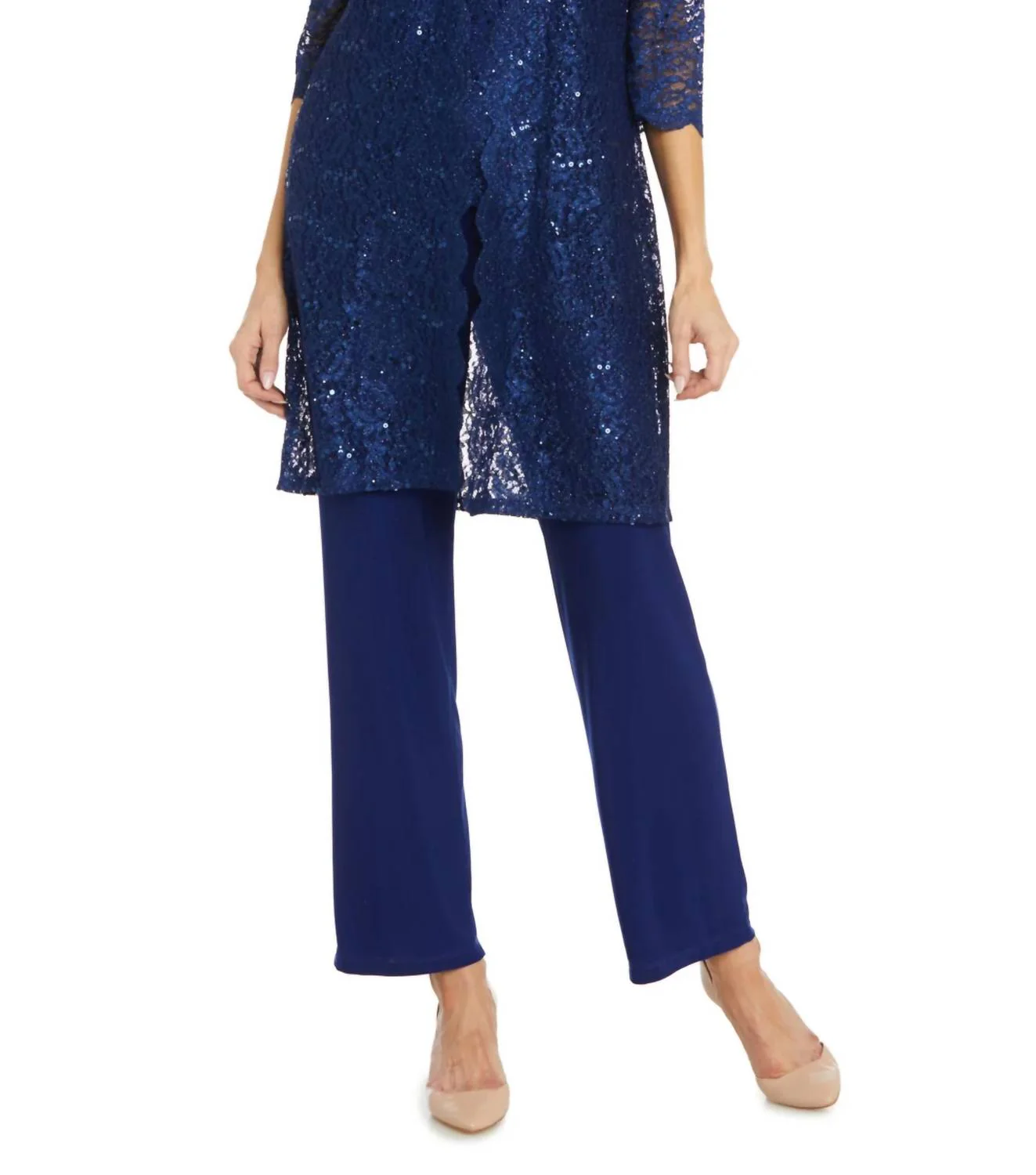 Lace 3/4 Sleeve 3-Piece Pants Set In Royal