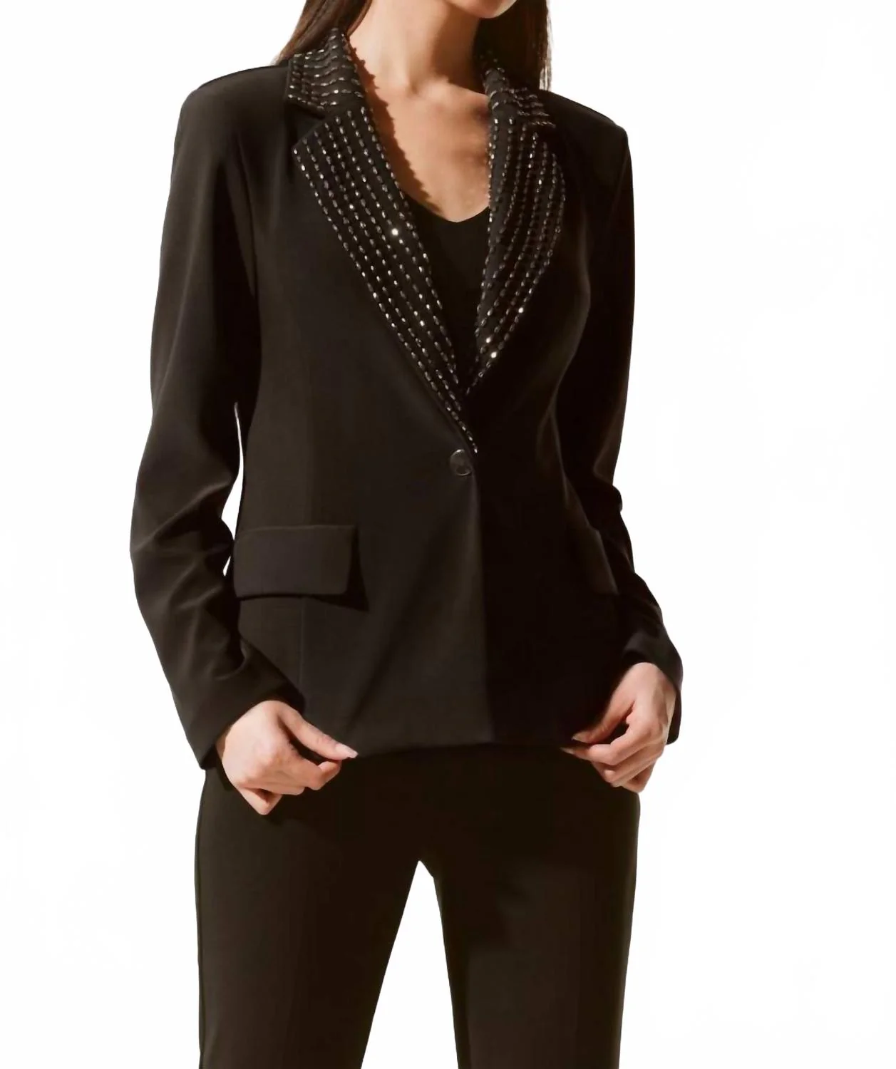 Embellished Long Sleeve Blazer In Black