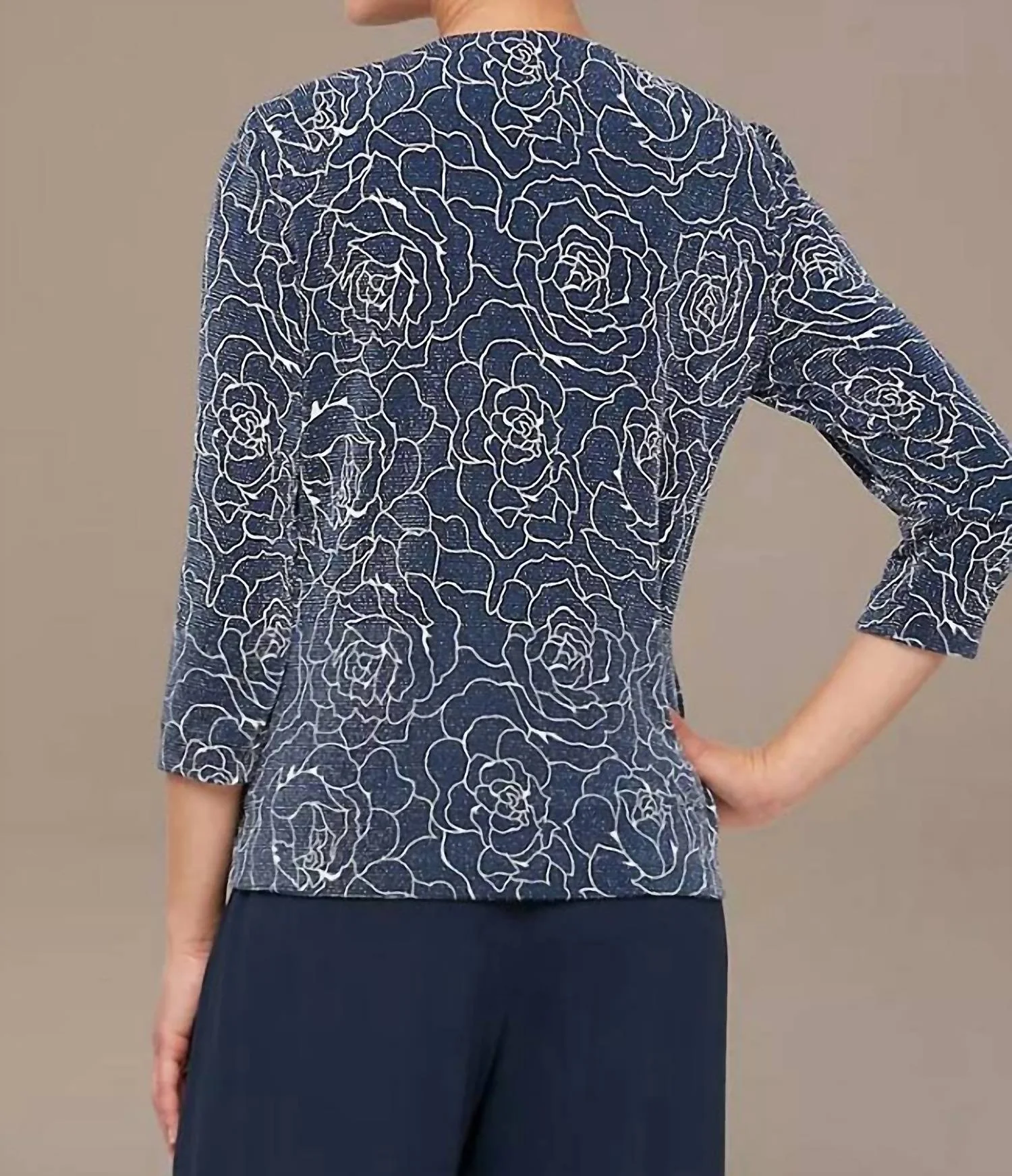 Stretch Knit Metallic Two-Piece Set In Navy