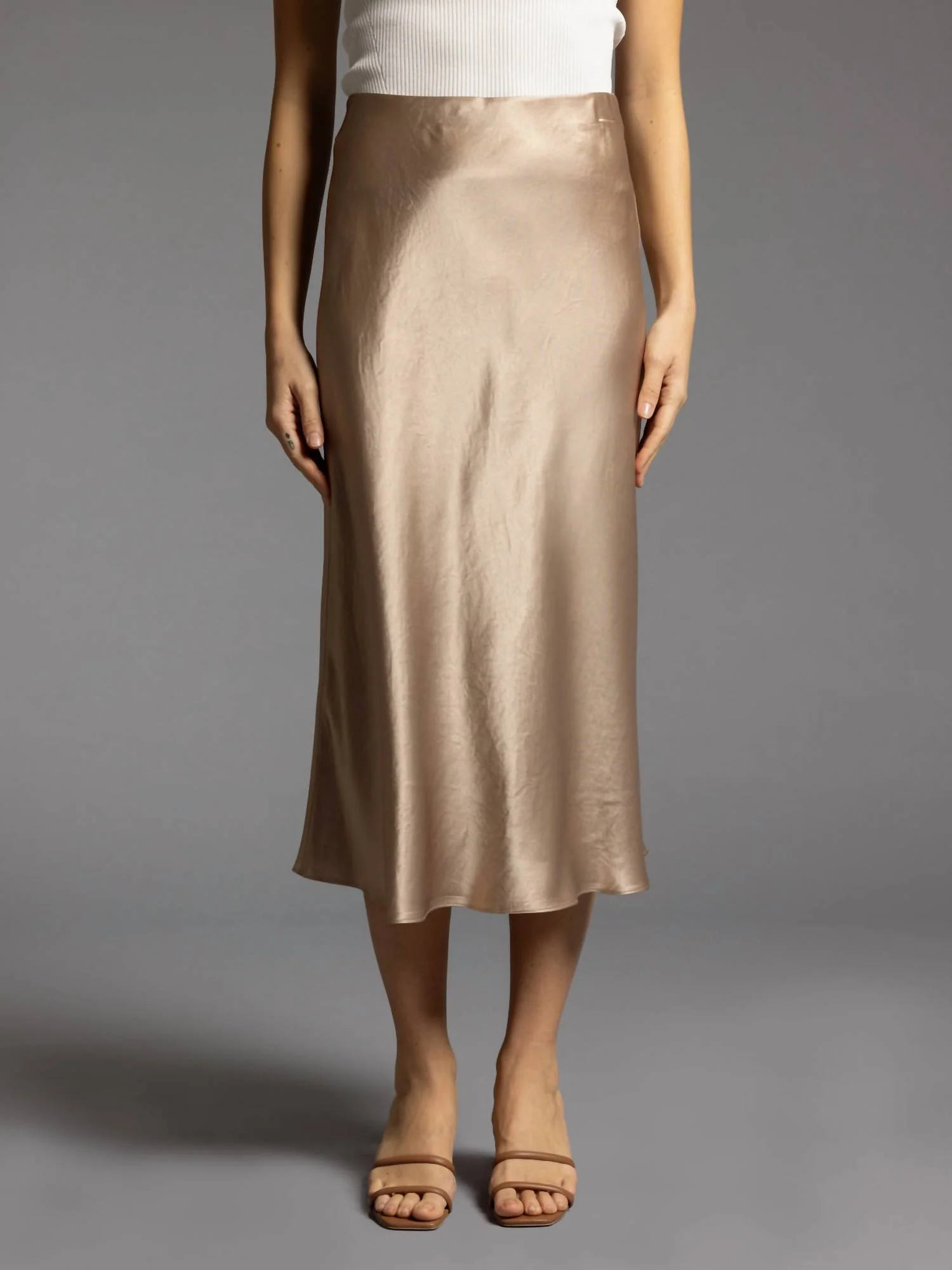 Miranda Satin Midi Skirt In Light Taupe