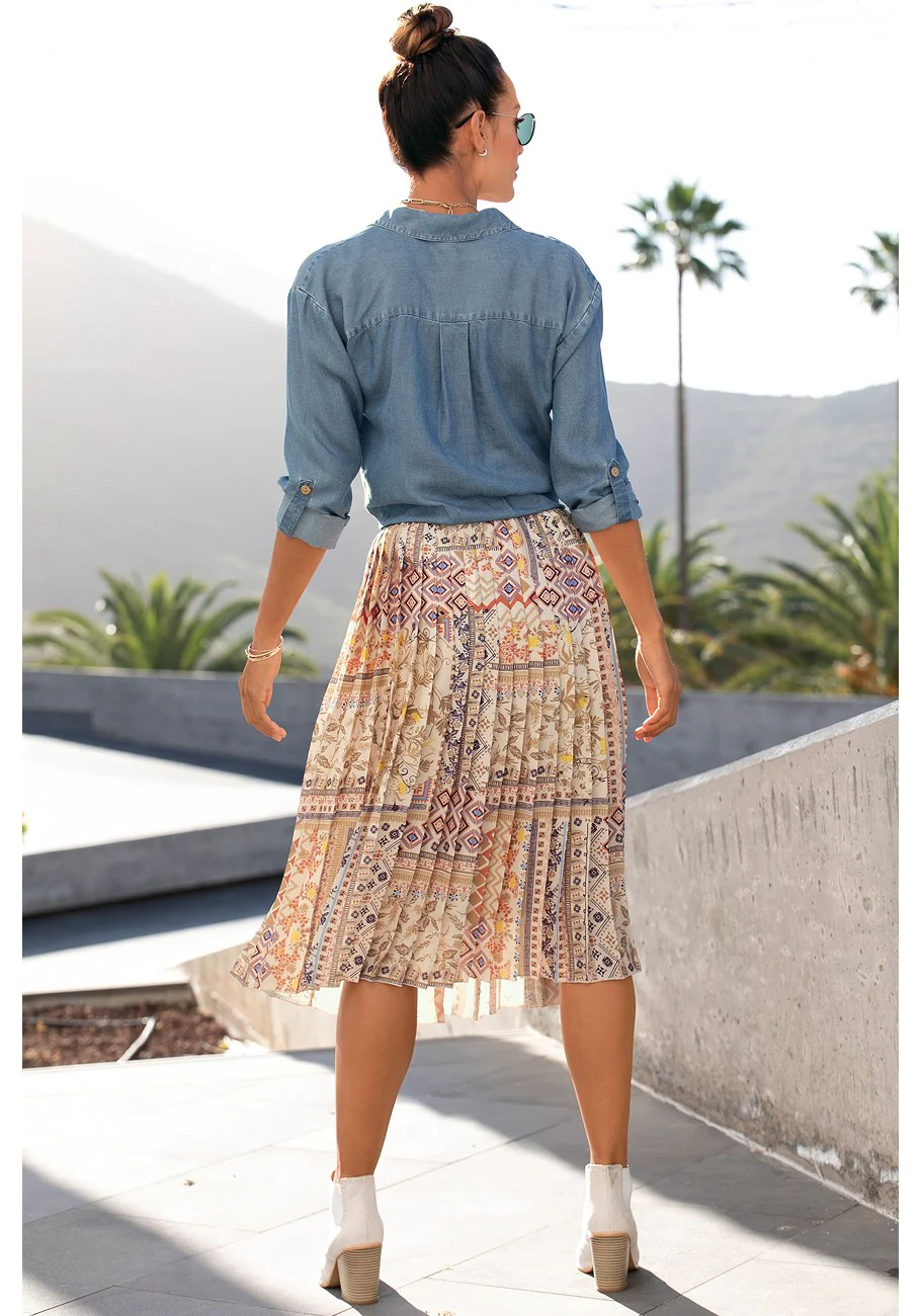 LASCANA Women's Pleated Boho Midi Skirt