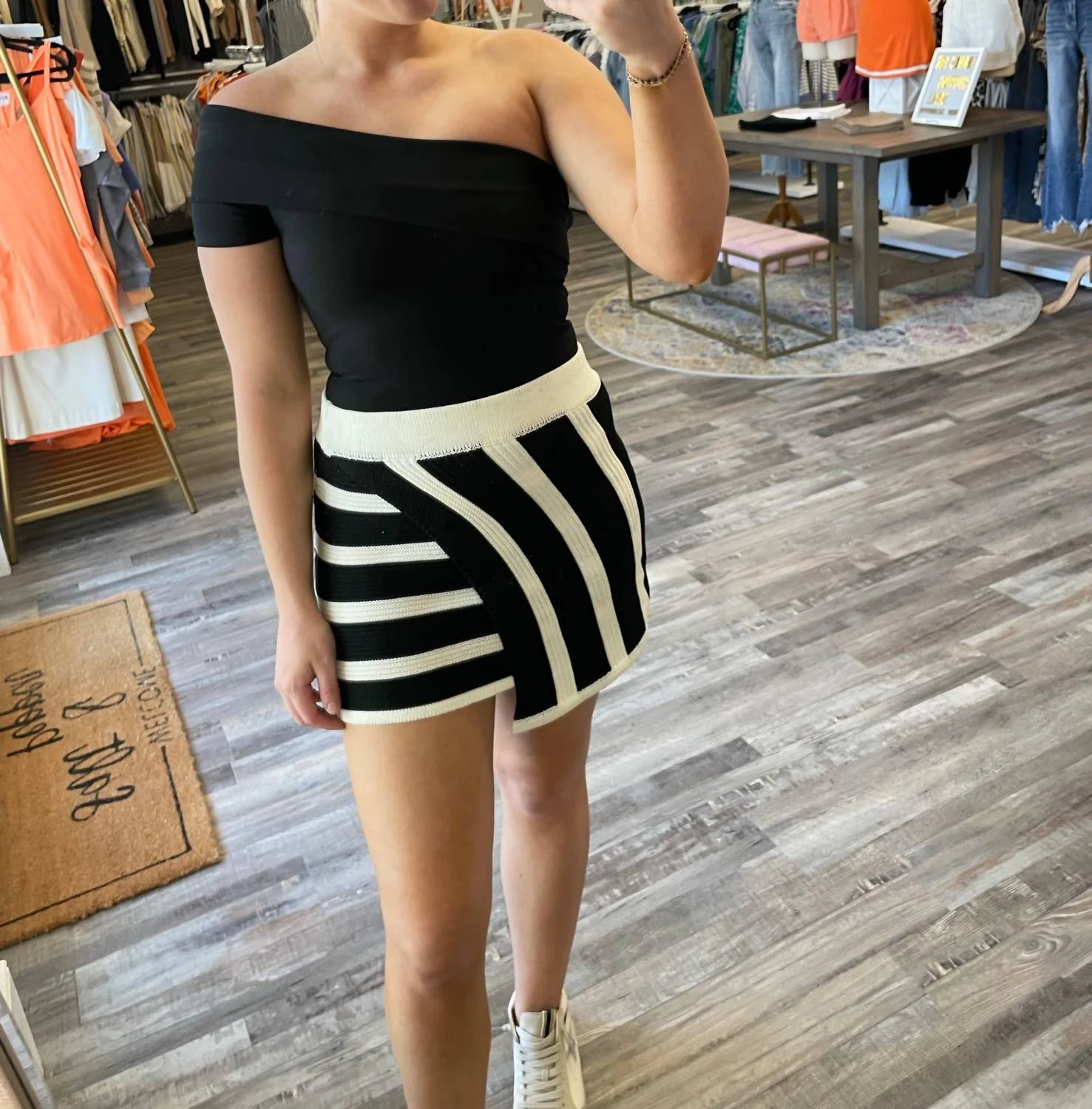 Striped Wrap Mini Skirt In Black/white