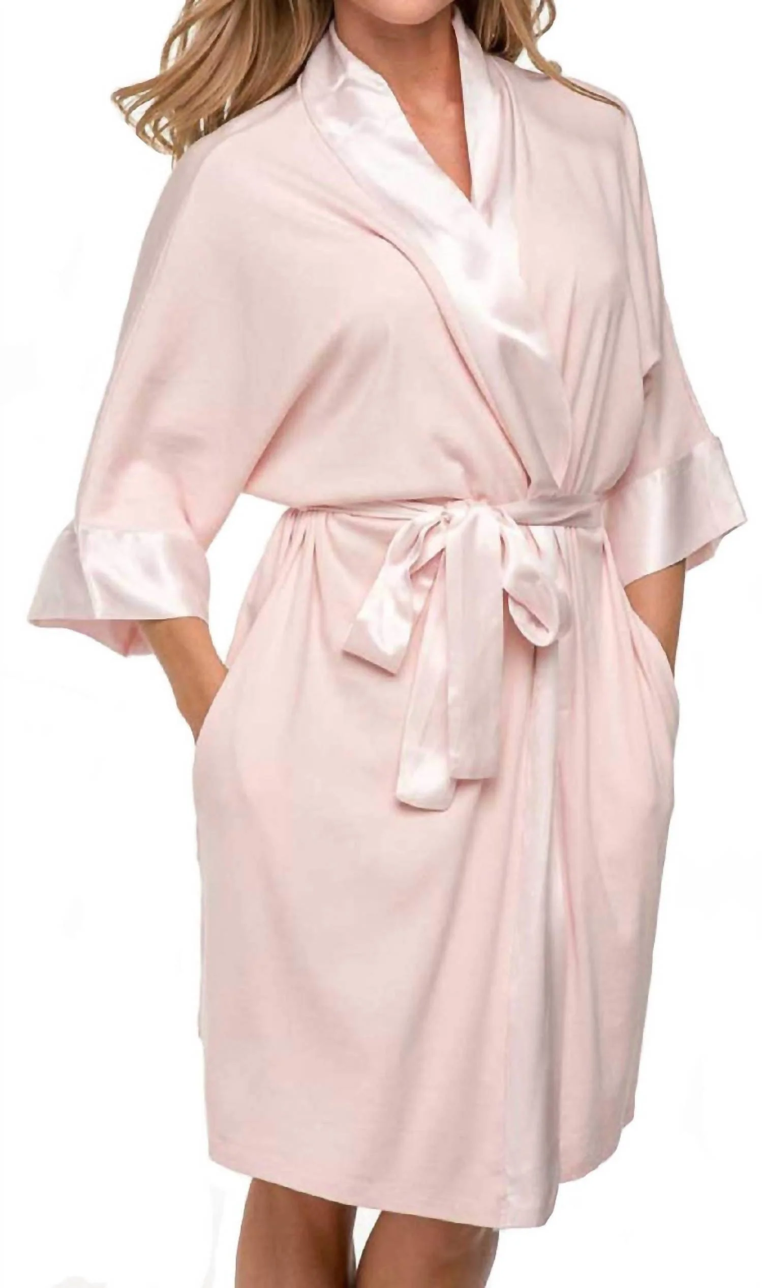 Shala Rib Knit Camono Robe In Blush