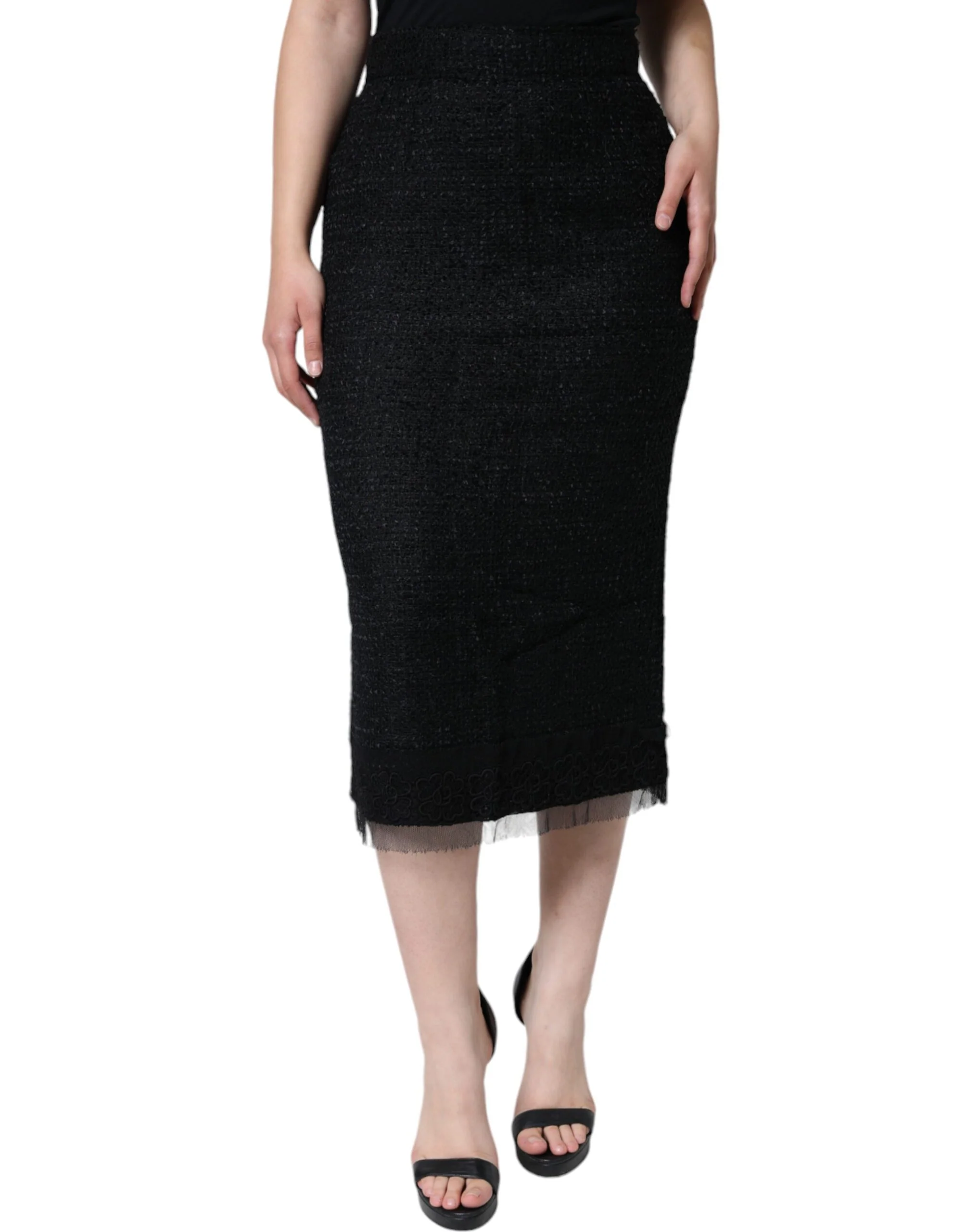 Dolce & Gabbana Virgin Wool Pencil Cut Midi Women's Skirt