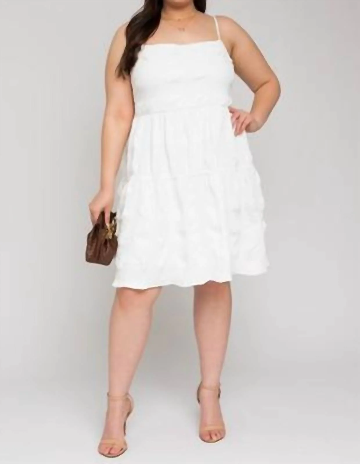 Plus Size Sleeveless Smocked Back Dress In White