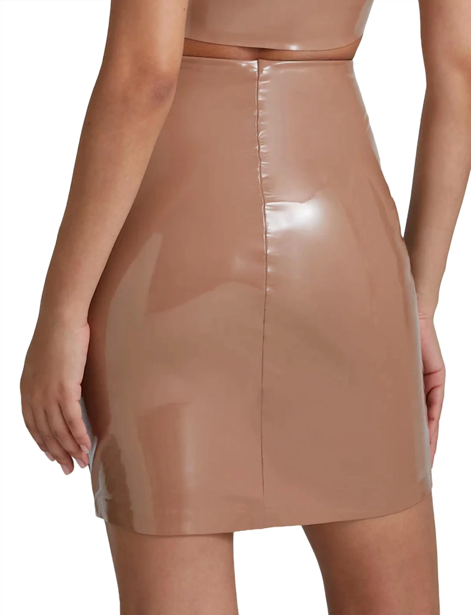 Faux Patent Leather Mini Skirt In Cocoa