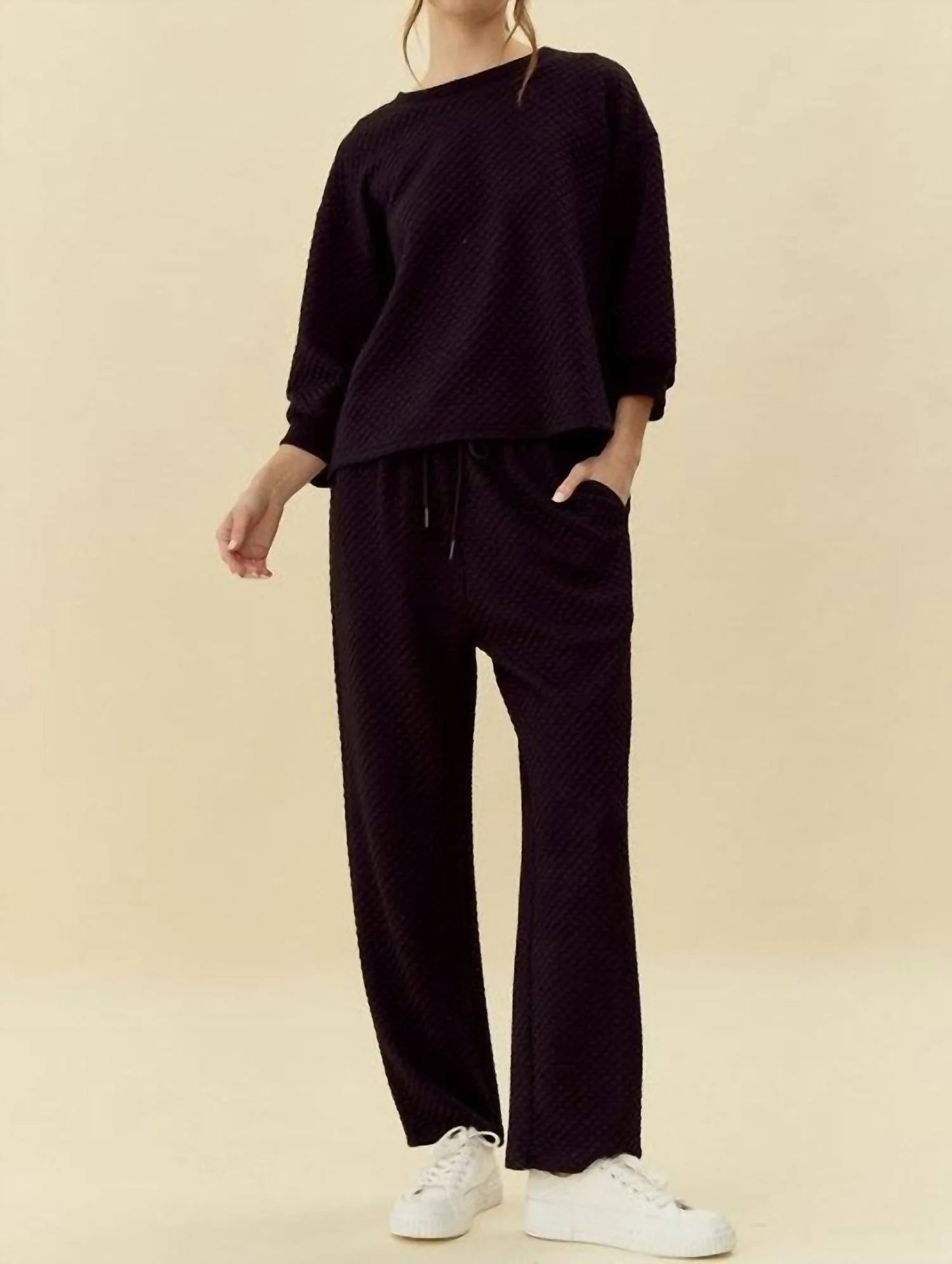 Textured Loungewear Set In Black